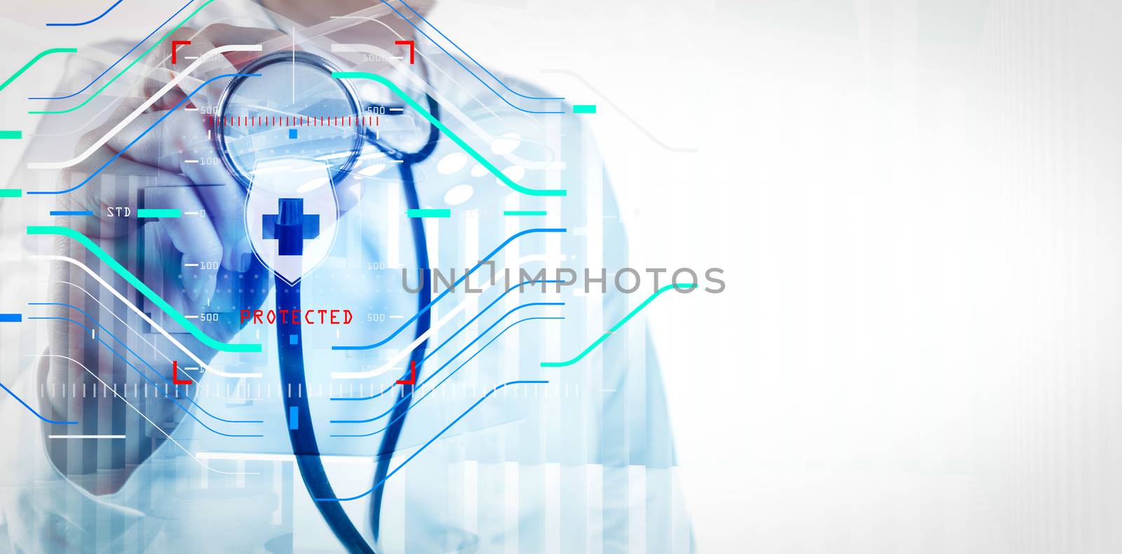 Double exposure of smart medical doctor working with operating r by everythingpossible