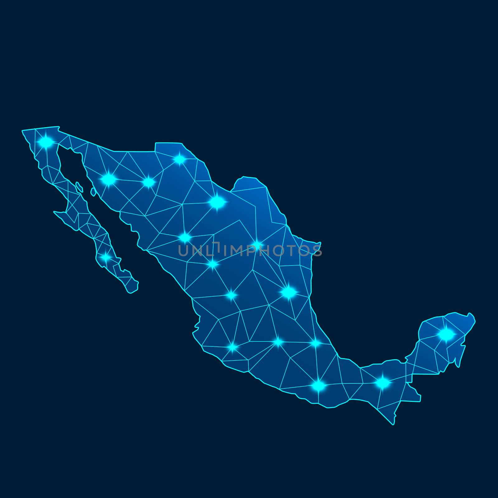 Map of Mexico with blue background. 3d rendering