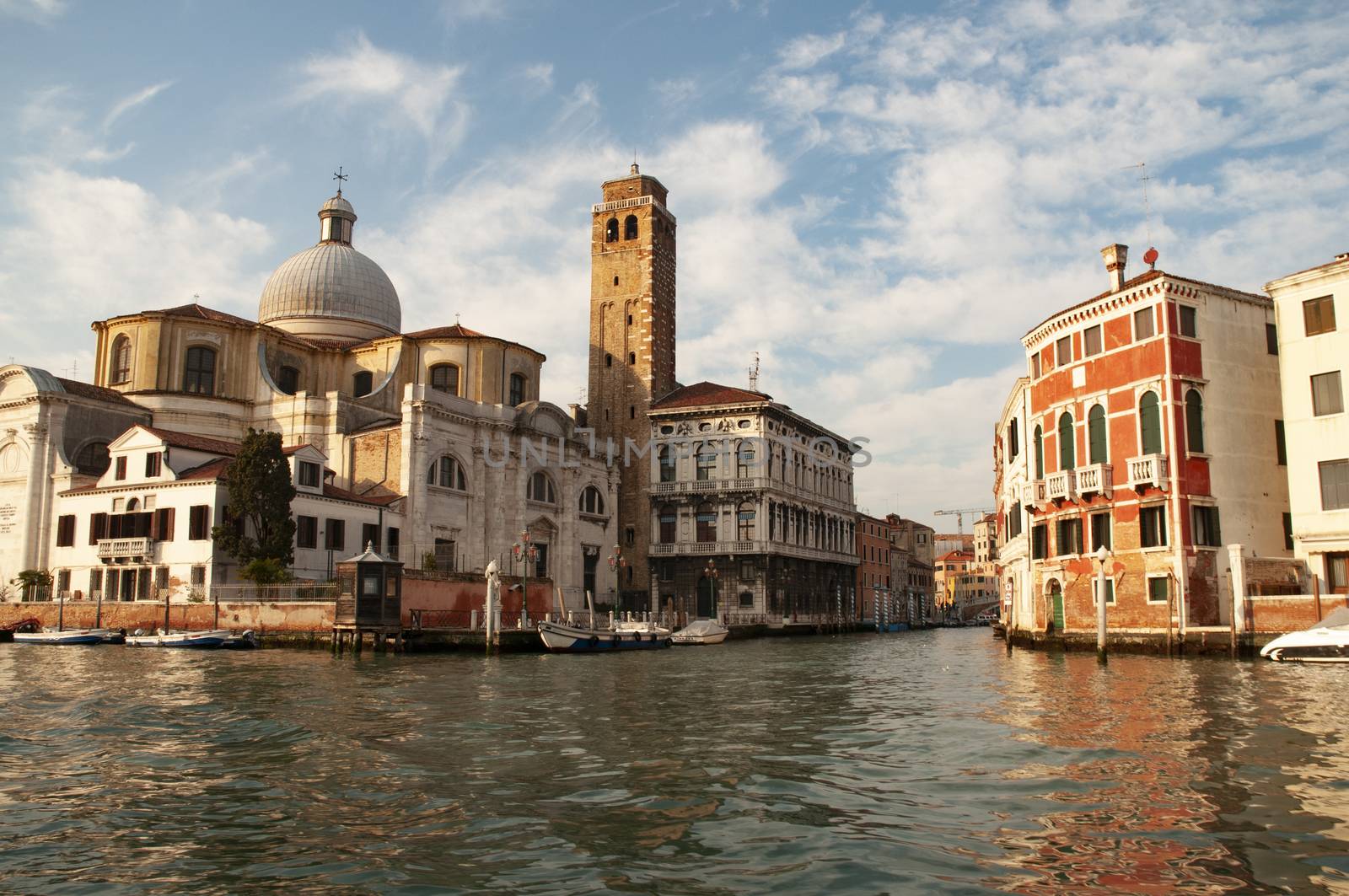 Grand Canal view (Venice) with St. Lucia church in background