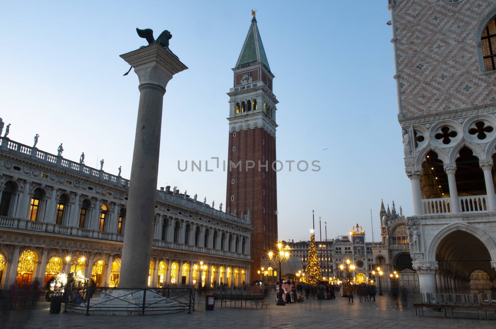 St. Mark square in Venice during Christmas time in the sunrise light