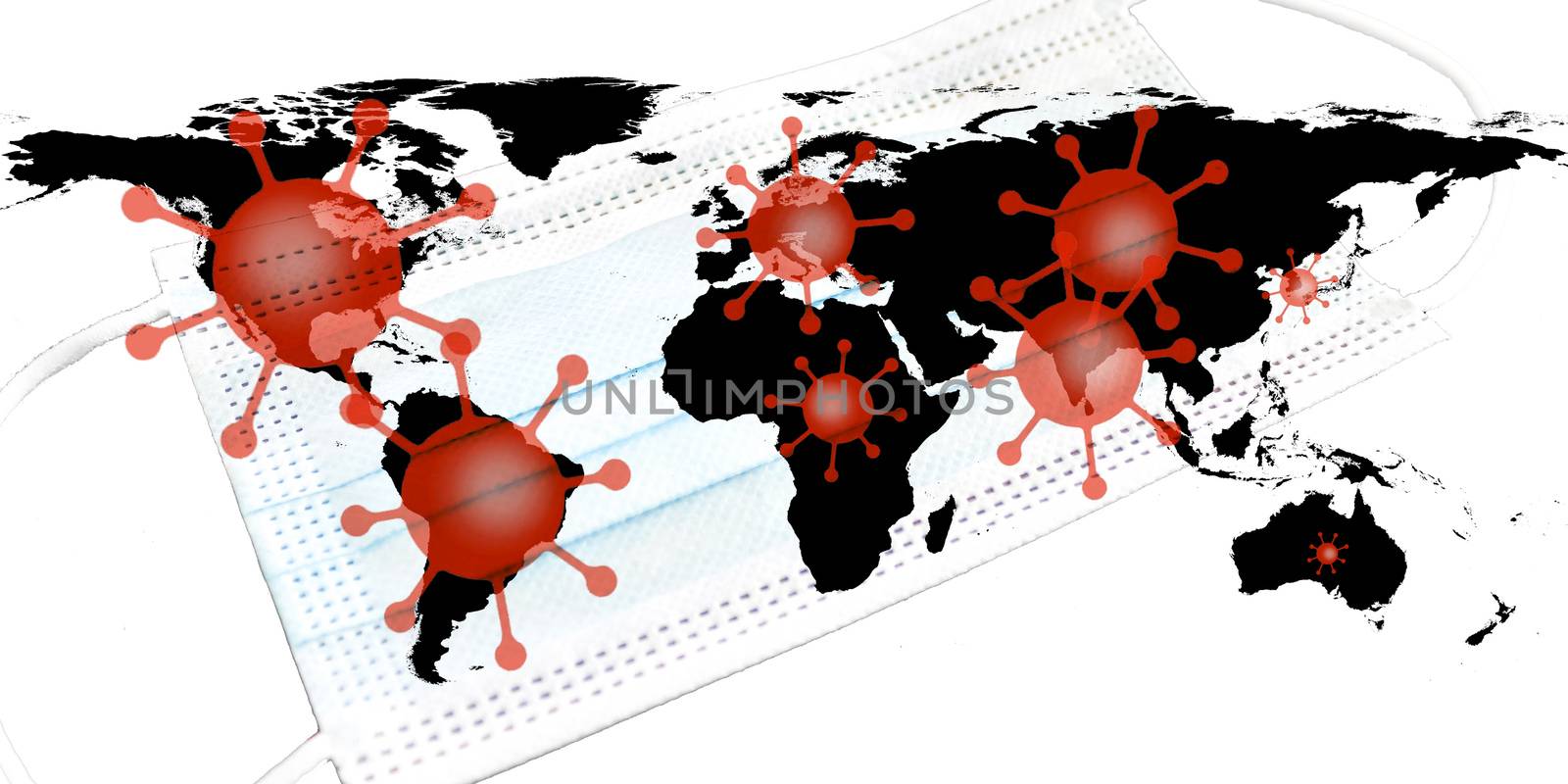 Illutration of a world map showing corona virus hotspots in the  by MP_foto71