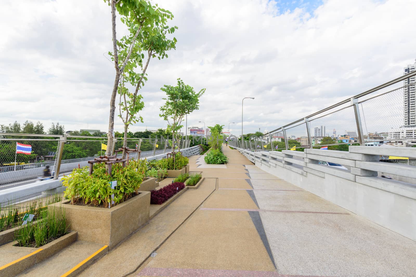 Bangkok , Thailand - 1 July, 2020: Chao Phraya Sky Park new public park in Bangkok, Thailand