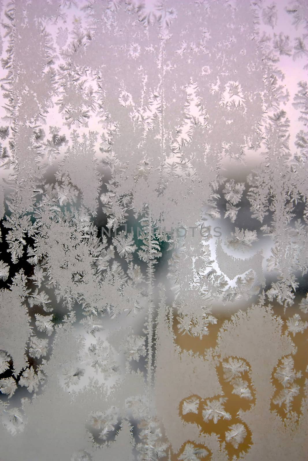 Abstract texture, pattern frost on the window, view macro. Shallow dof