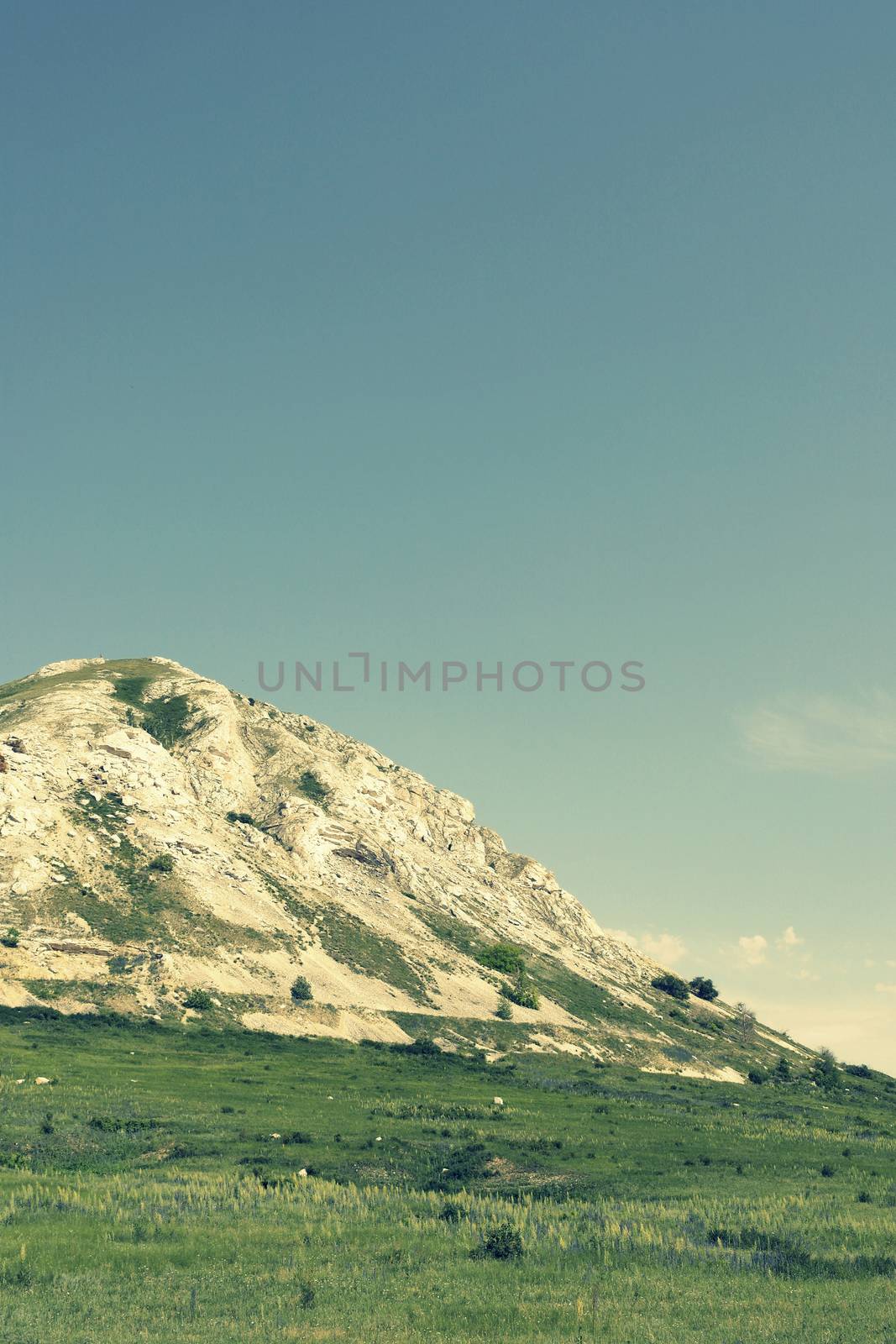 Beautiful summer landscape, way to the high mountain, tinted image