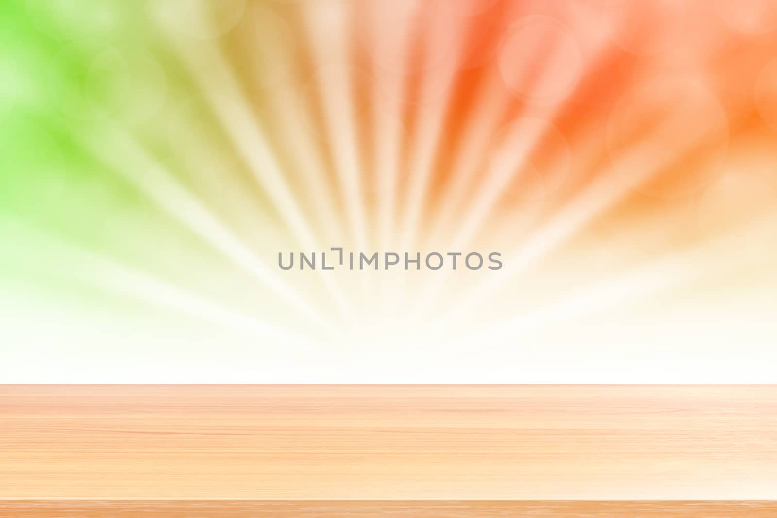 empty wood table floors on soft green bokeh lights beam shine gradient background, wooden plank empty on green bokeh colorful light shine, colorful bokeh lights gradient soft for banner advertising