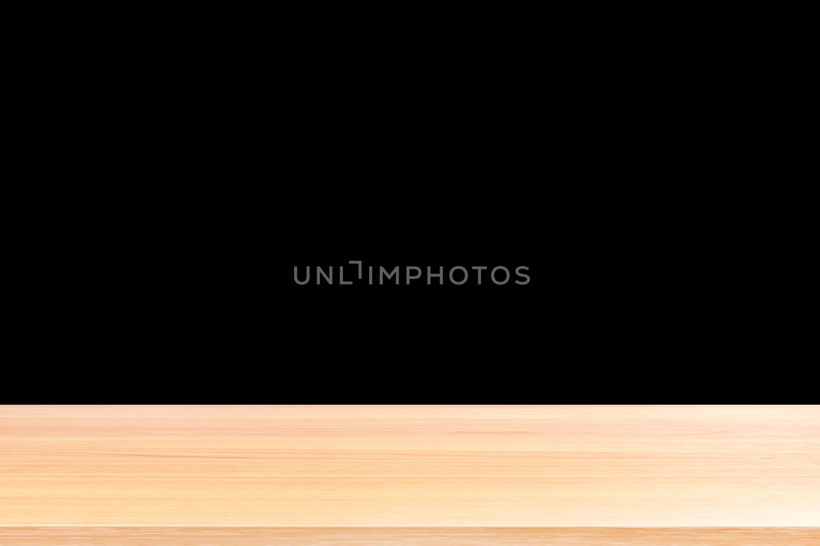 wood floors and black background, wood table board empty in front isolated black background, wooden plank blank on black background with perspective brown wood table for mock up display products by cgdeaw