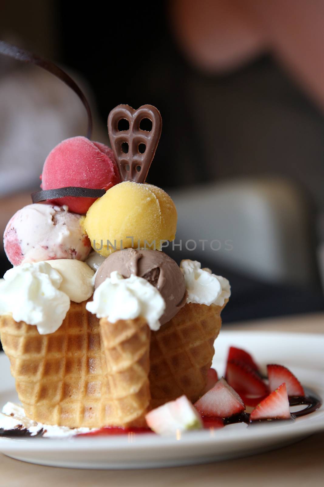 Waffles with ice cream and fruits  by piyato