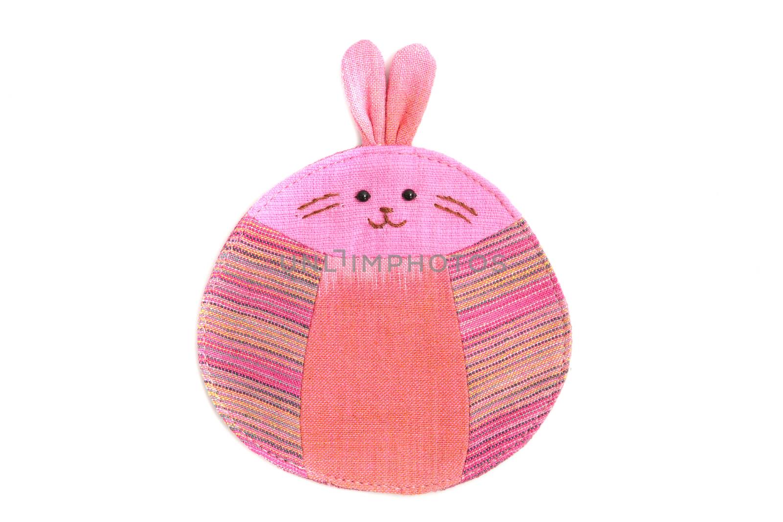 cute rabbit sew by cloth isolated on a white background