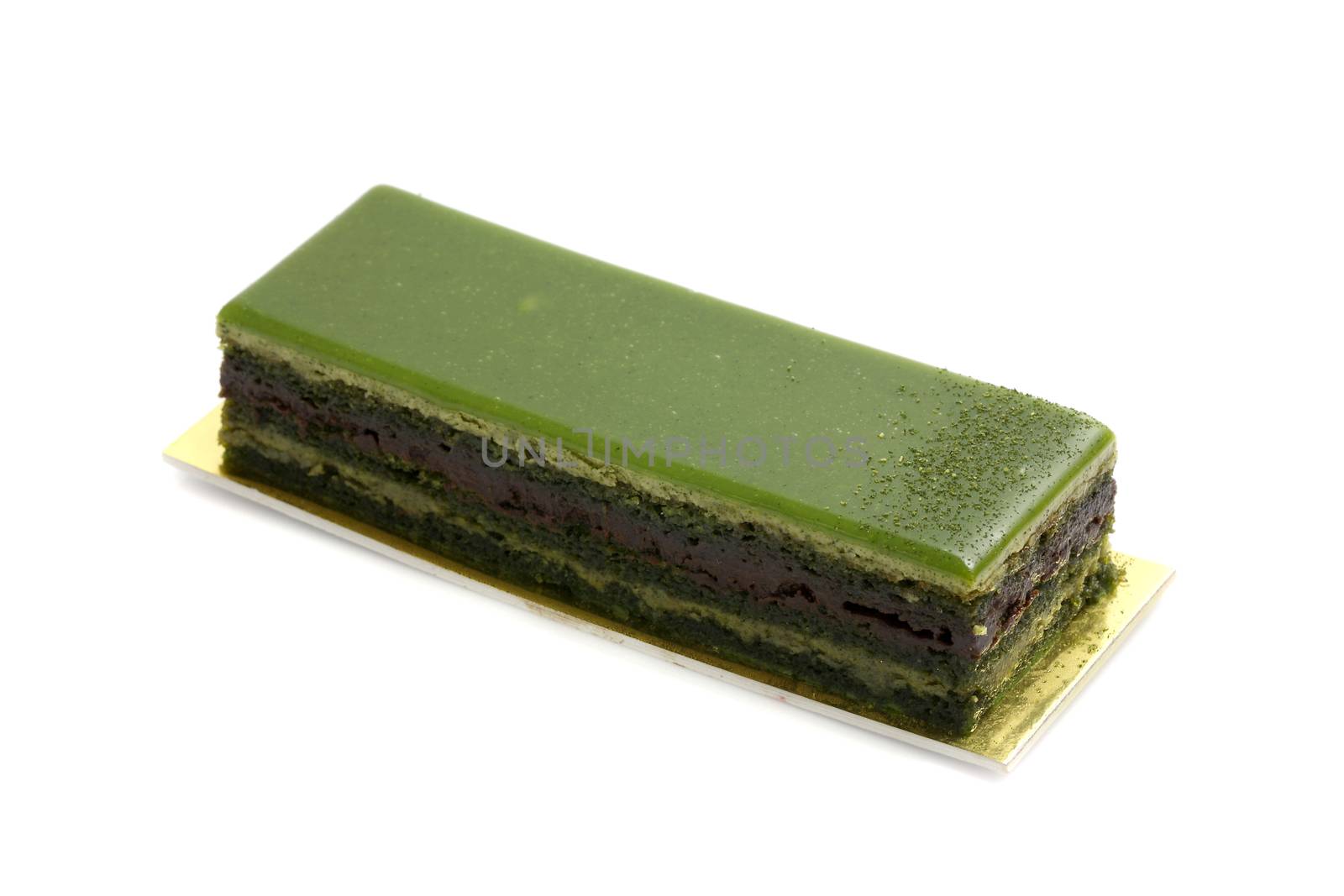 green tea cake isolated in white background