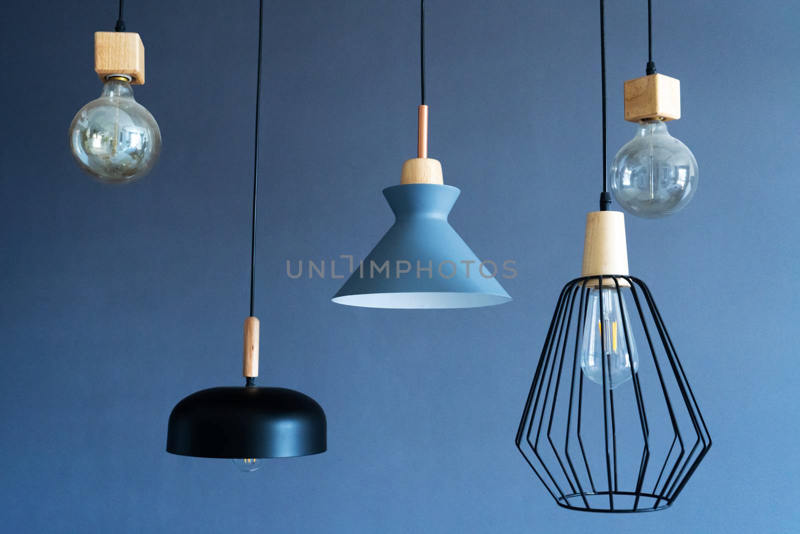Interior decoration of stylish housing. Loft style incandescent lamp. Modern style home design by Try_my_best