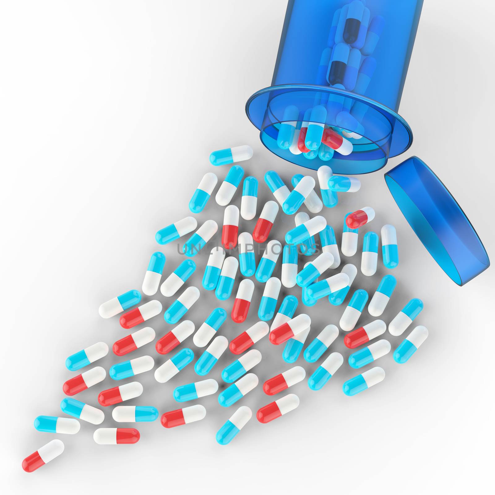 Pills spilling out of pill bottle on white by everythingpossible
