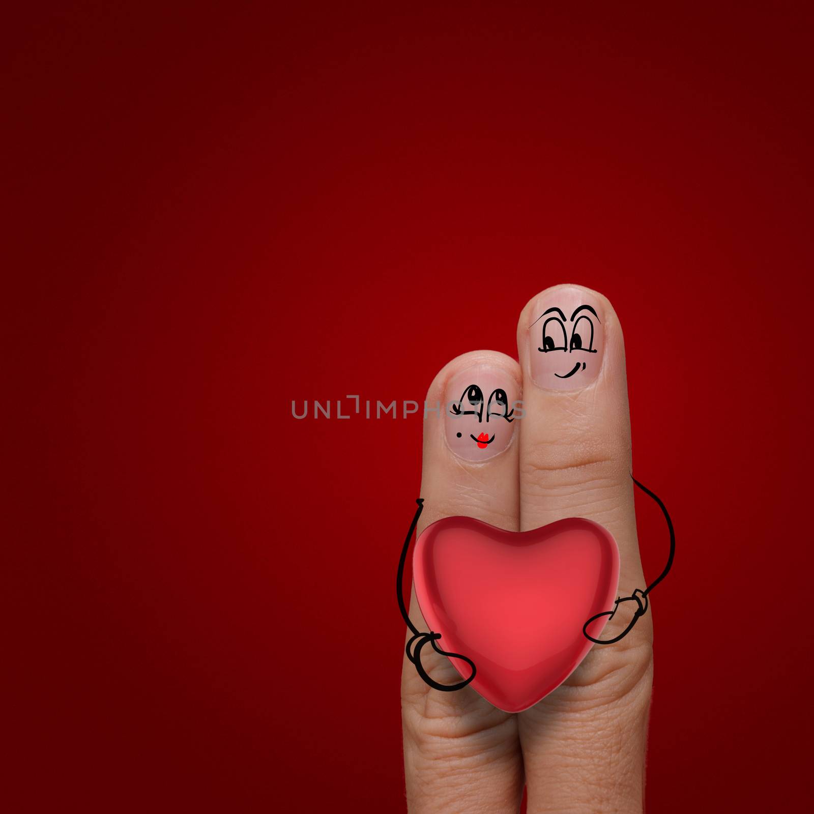 the happy finger couple in love with painted smiley  by everythingpossible