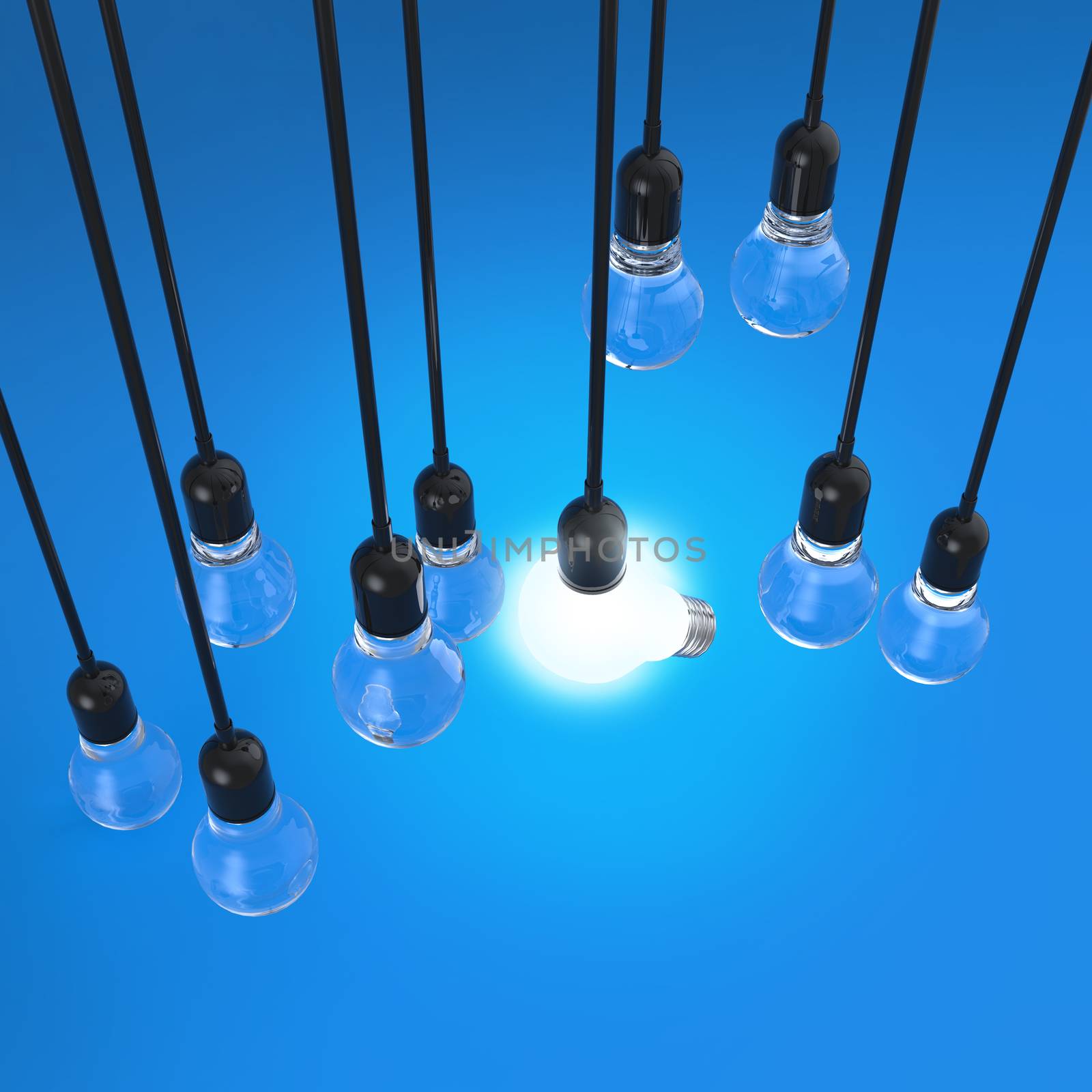 creative idea and leadership concept light bulb on blue background