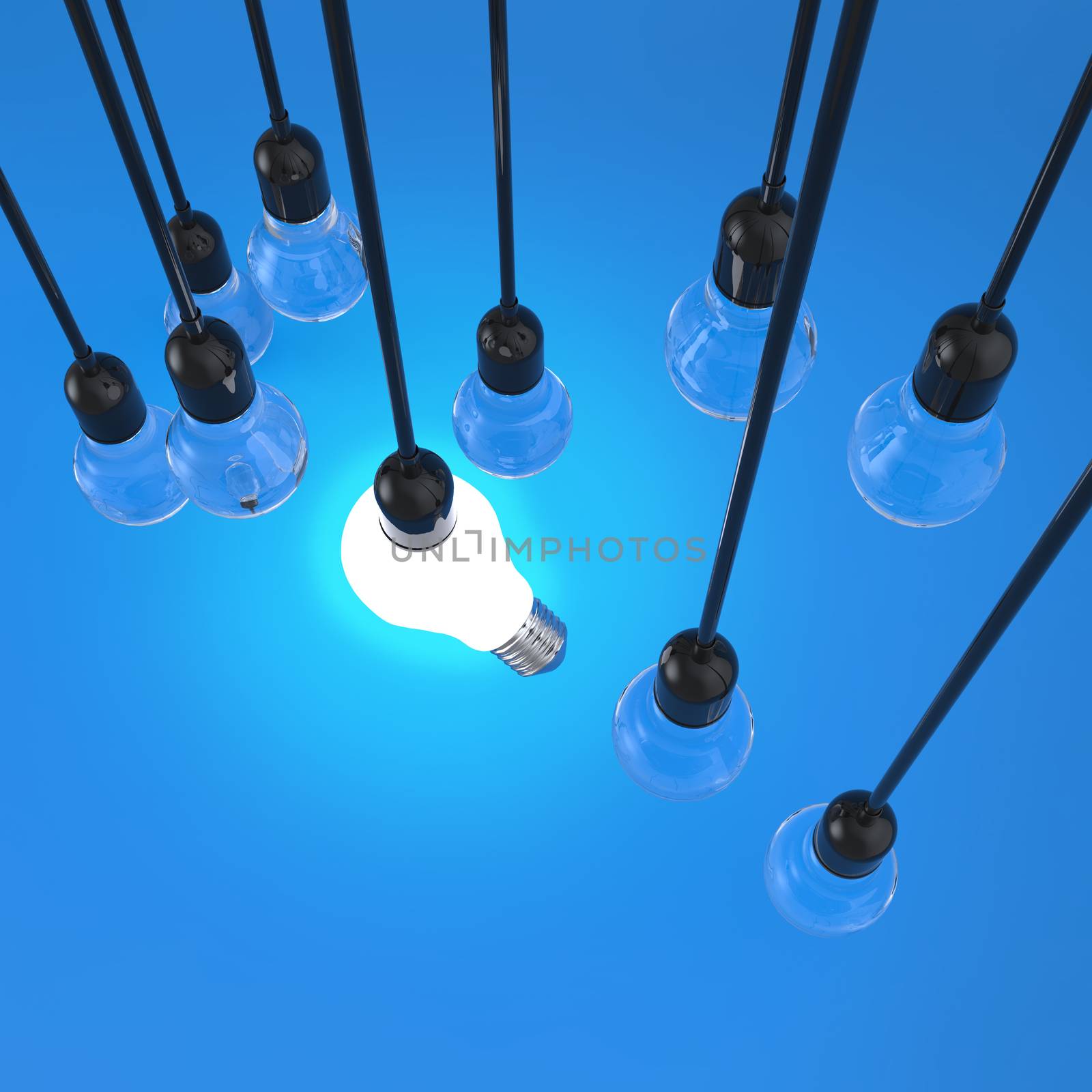 creative idea and leadership concept light bulb on blue background