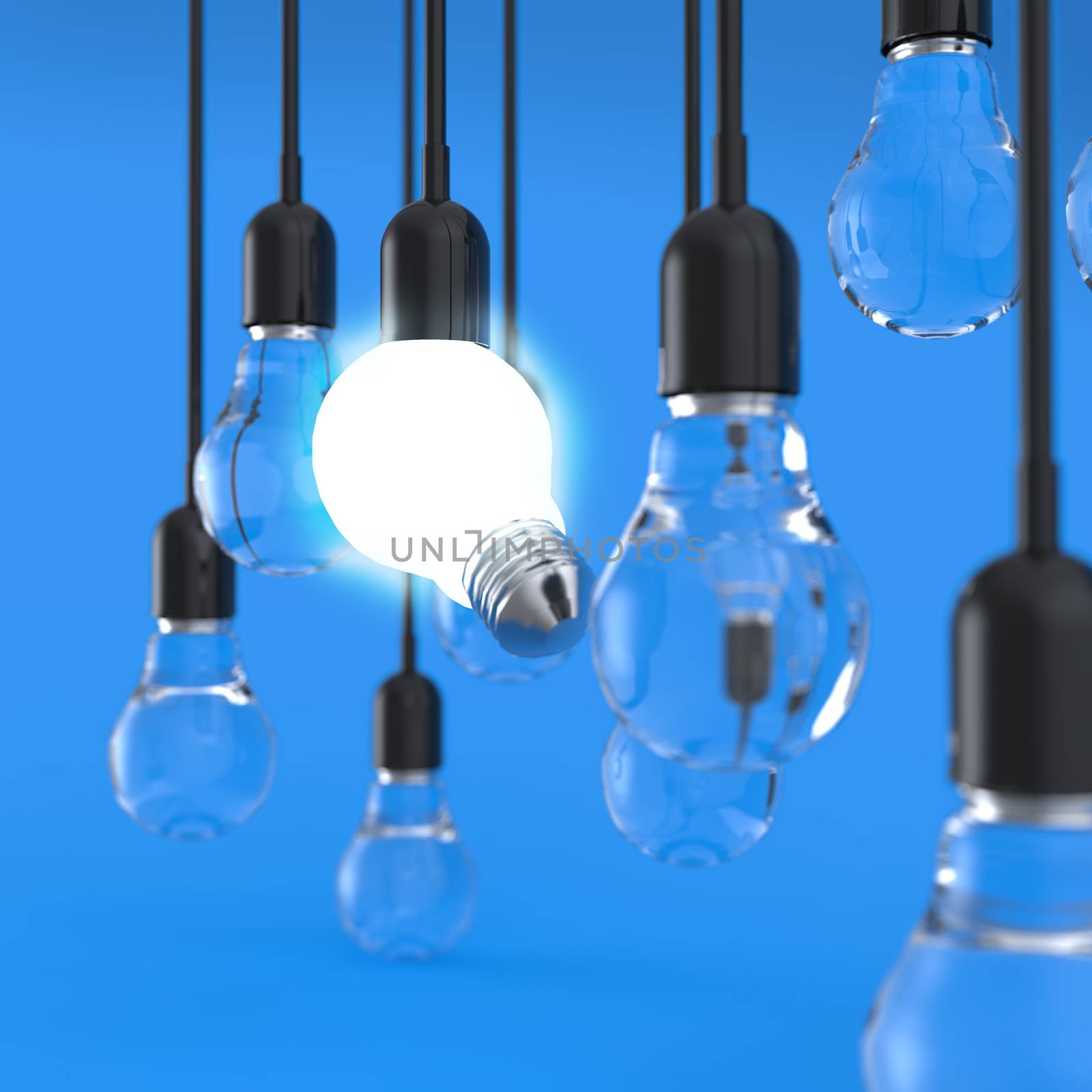 creative idea and leadership concept light bulb on blue background