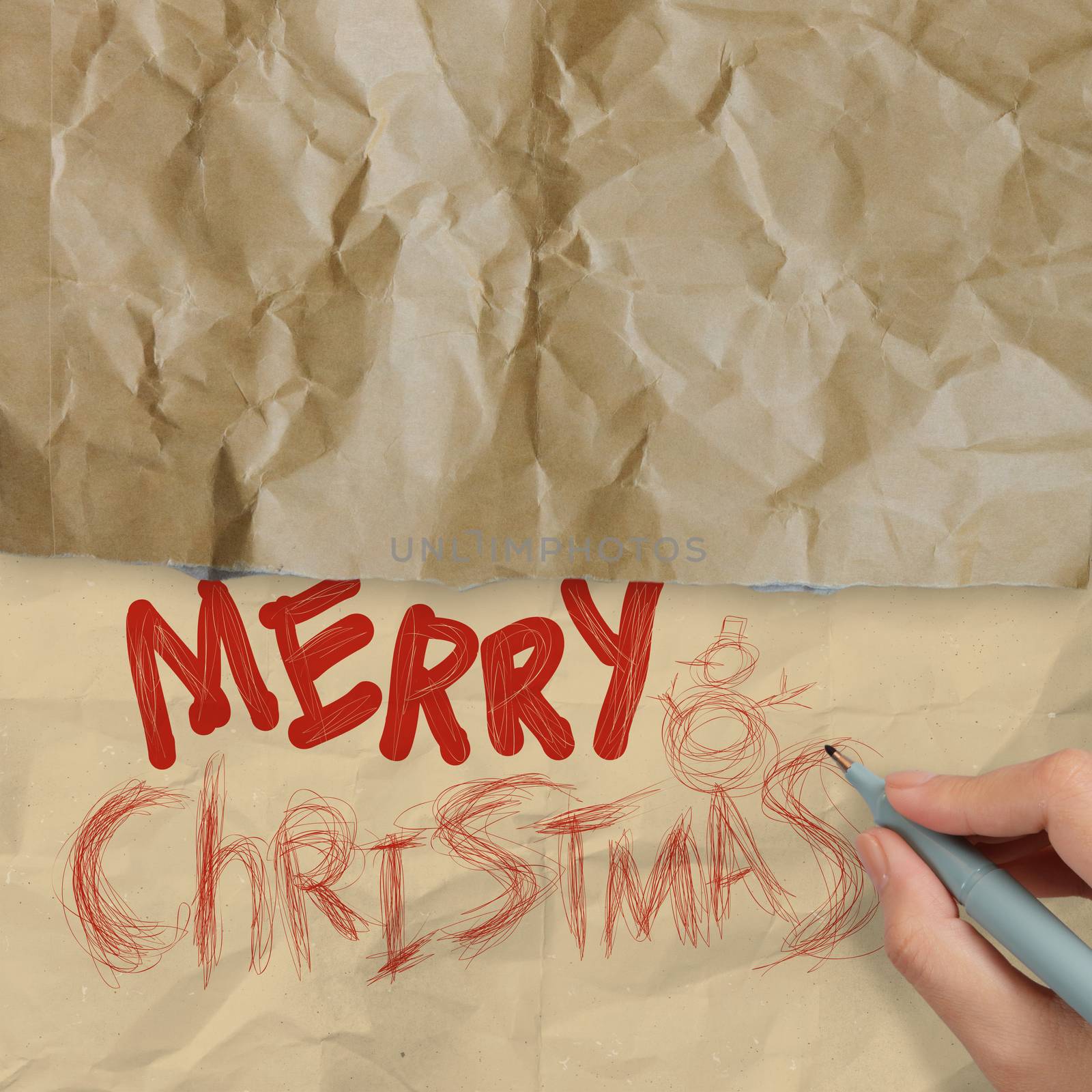 hand draws Christmas Card on wrinkled paper as vintage style concept