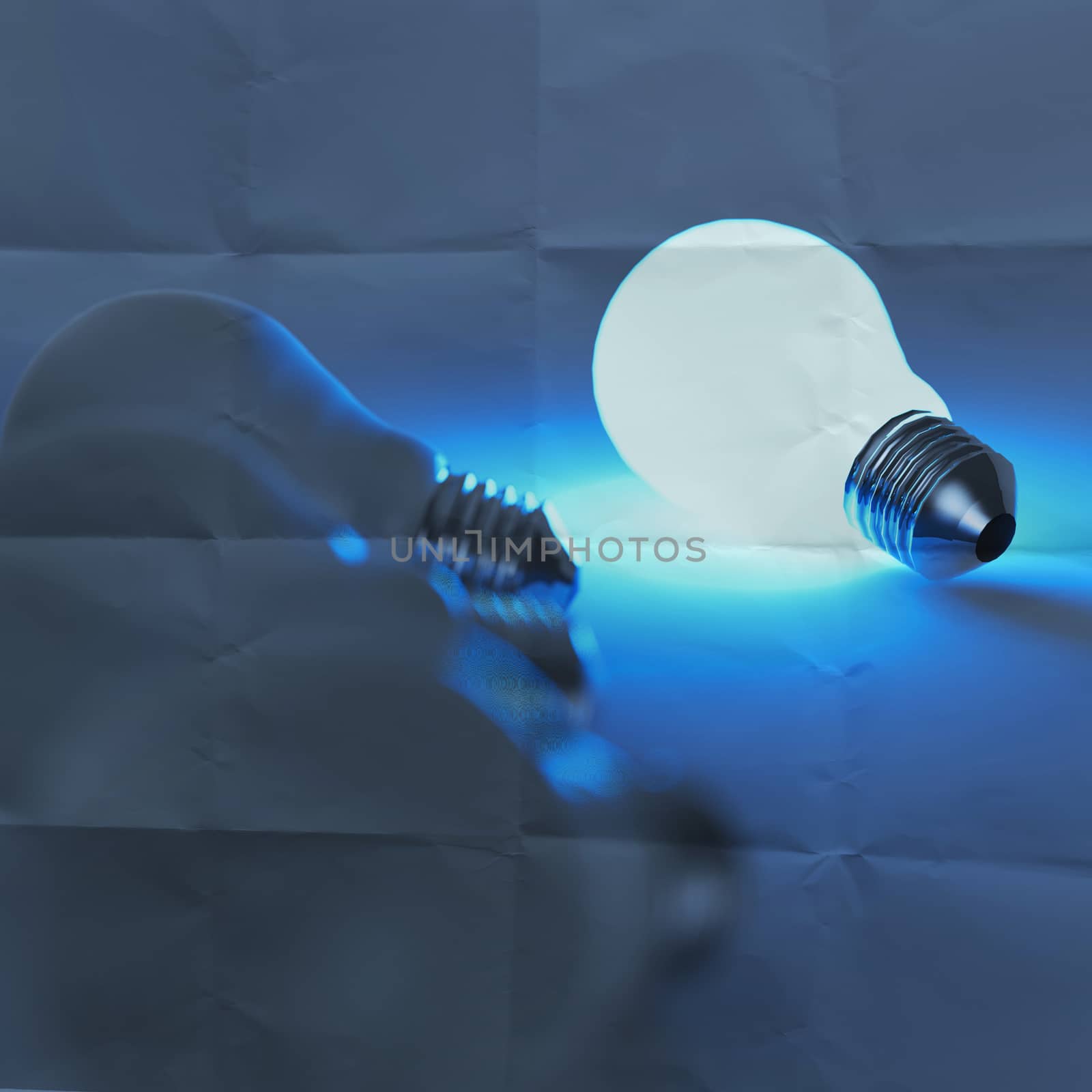 light bulb 3d on crumpled paper background