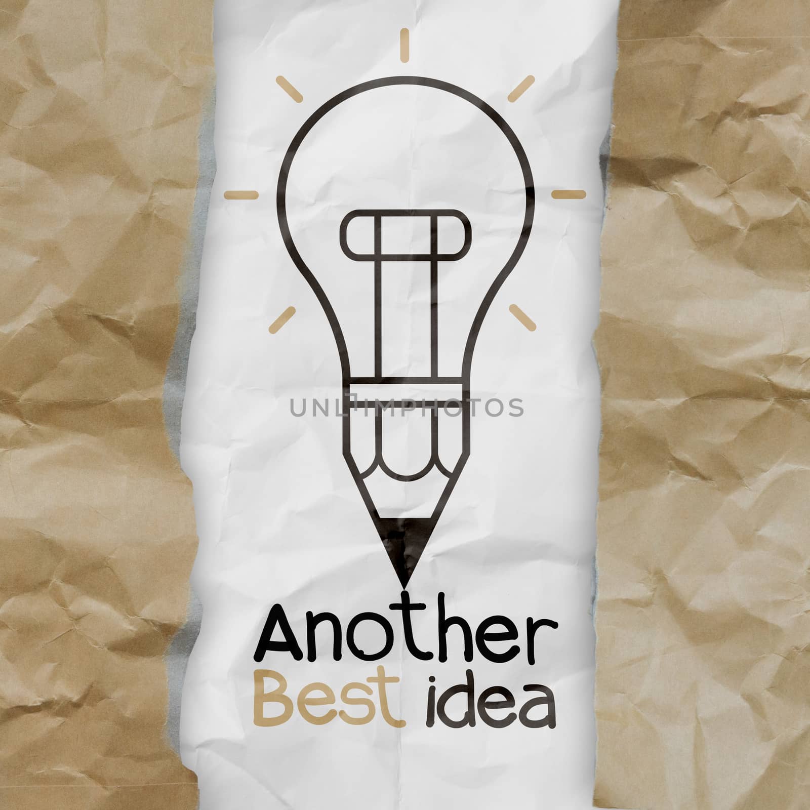 hand drawn another idea light bulb with recycle envelope background as creative concept