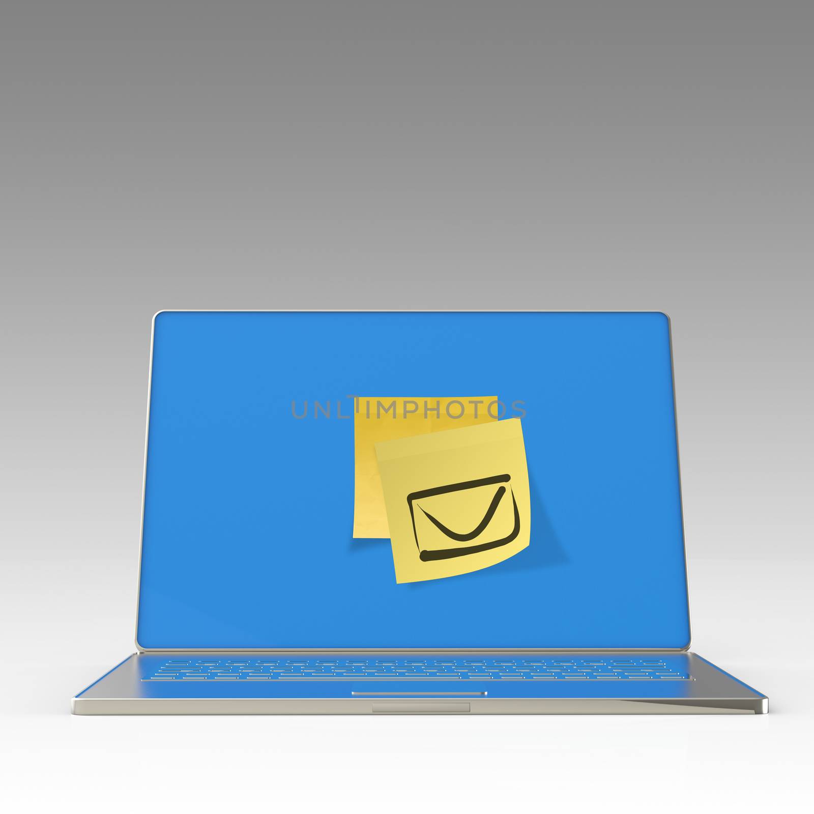  e-mail sign on sticky note on 3d laptop computer  by everythingpossible