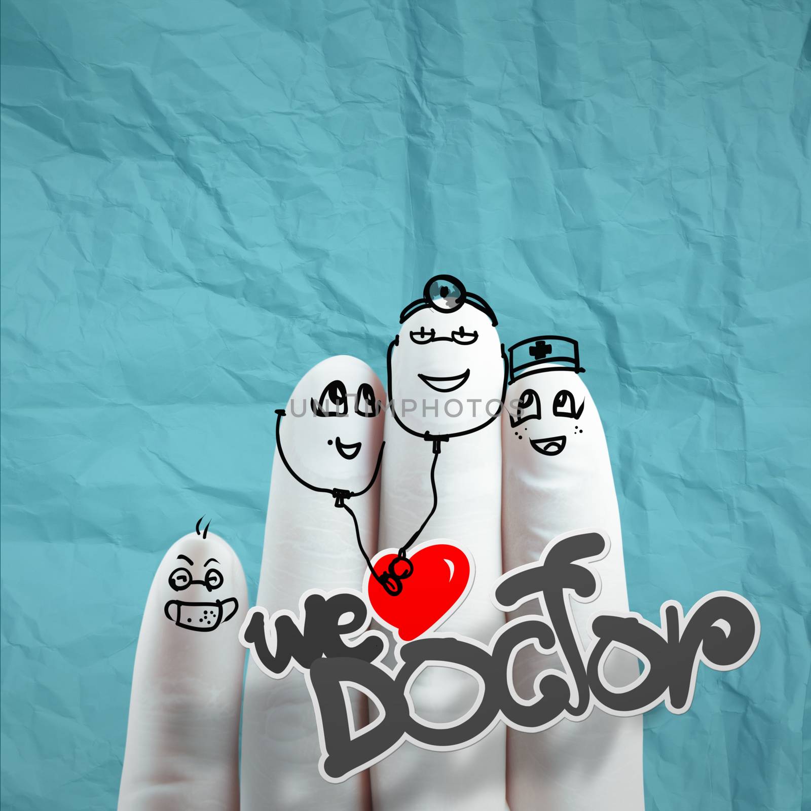 lovely family hand drawn and finger,doctor and nurse,we love doc by everythingpossible