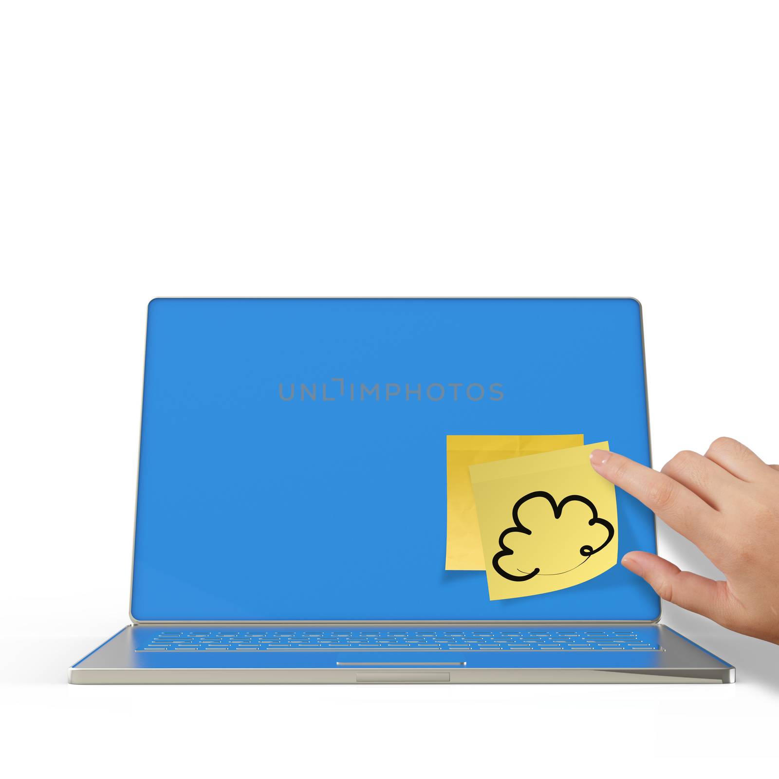 Cloud Computing diagram on sticky note with laptop computer as concept