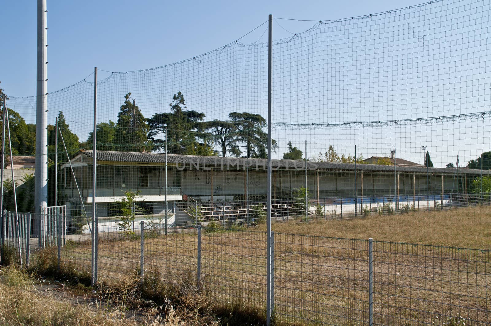 Main stand of the demolished Stade de la Palla football stadium in Valence, France.