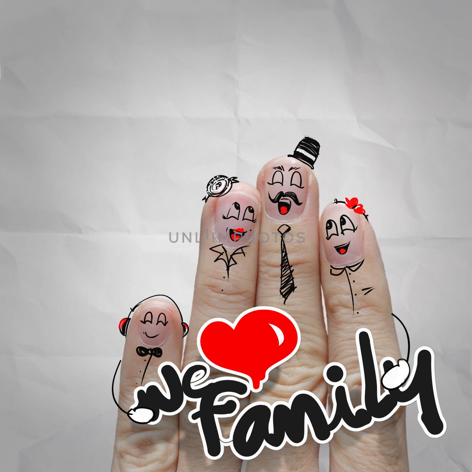 happy finger couple in love with painted smiley on crumpled pape by everythingpossible