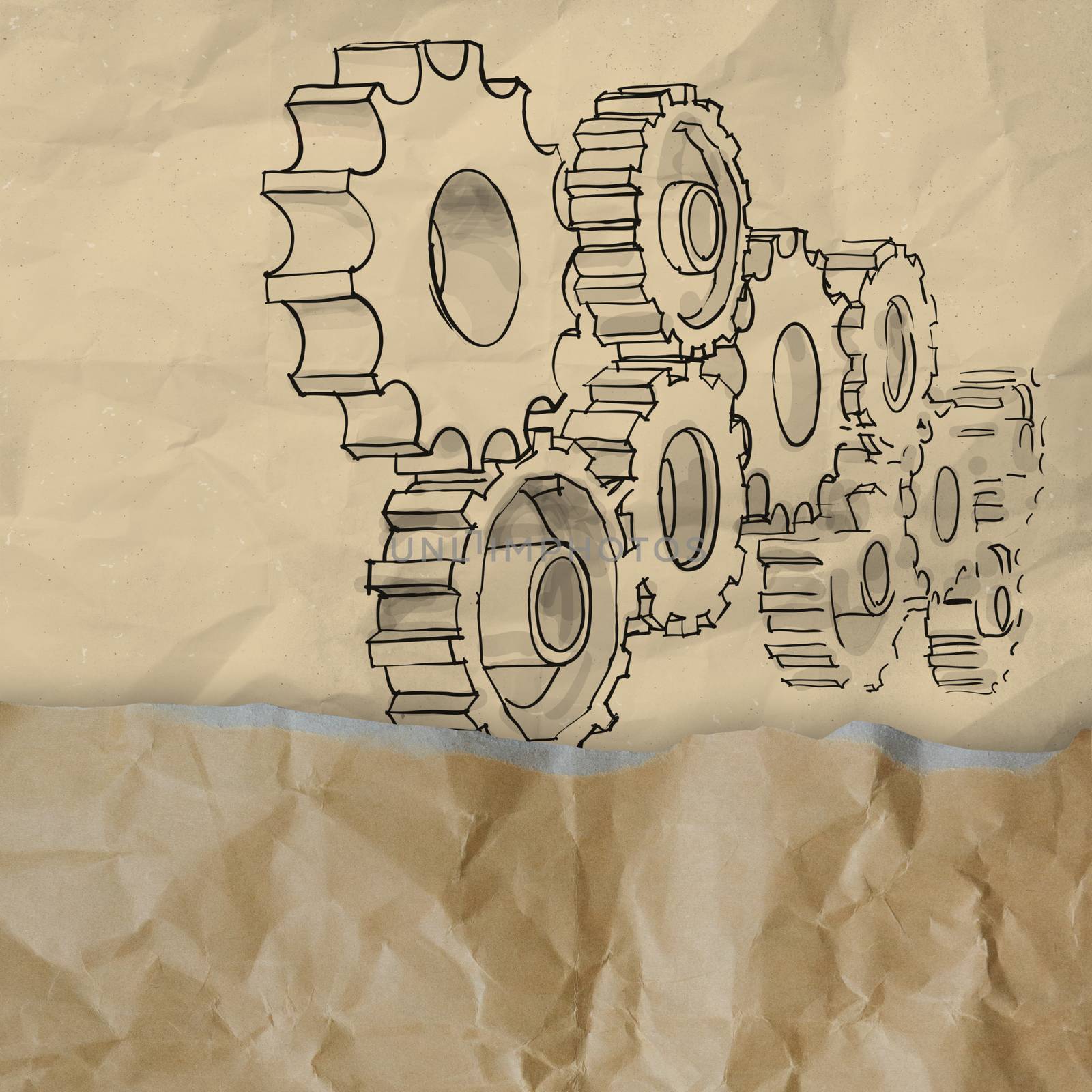 hand drawn gear to success concept on crumpled paper  by everythingpossible