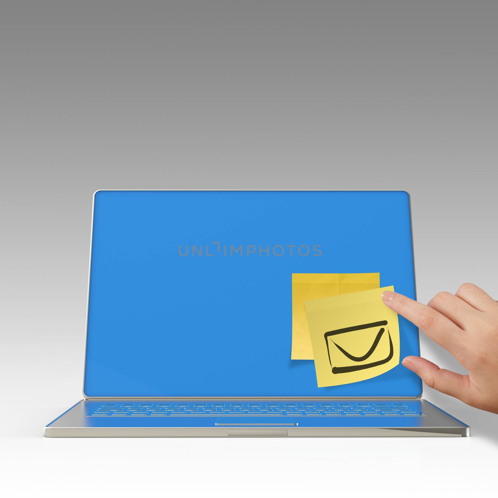  e-mail sign on sticky note on 3d laptop computer  by everythingpossible