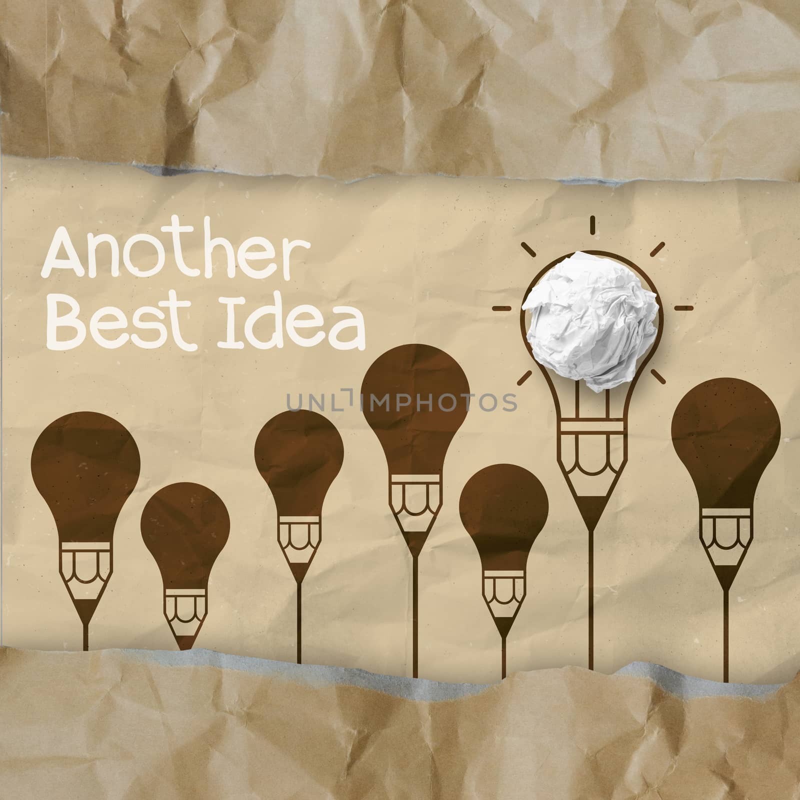 hand drawn another idea light bulb with recycle envelope background as creative concept