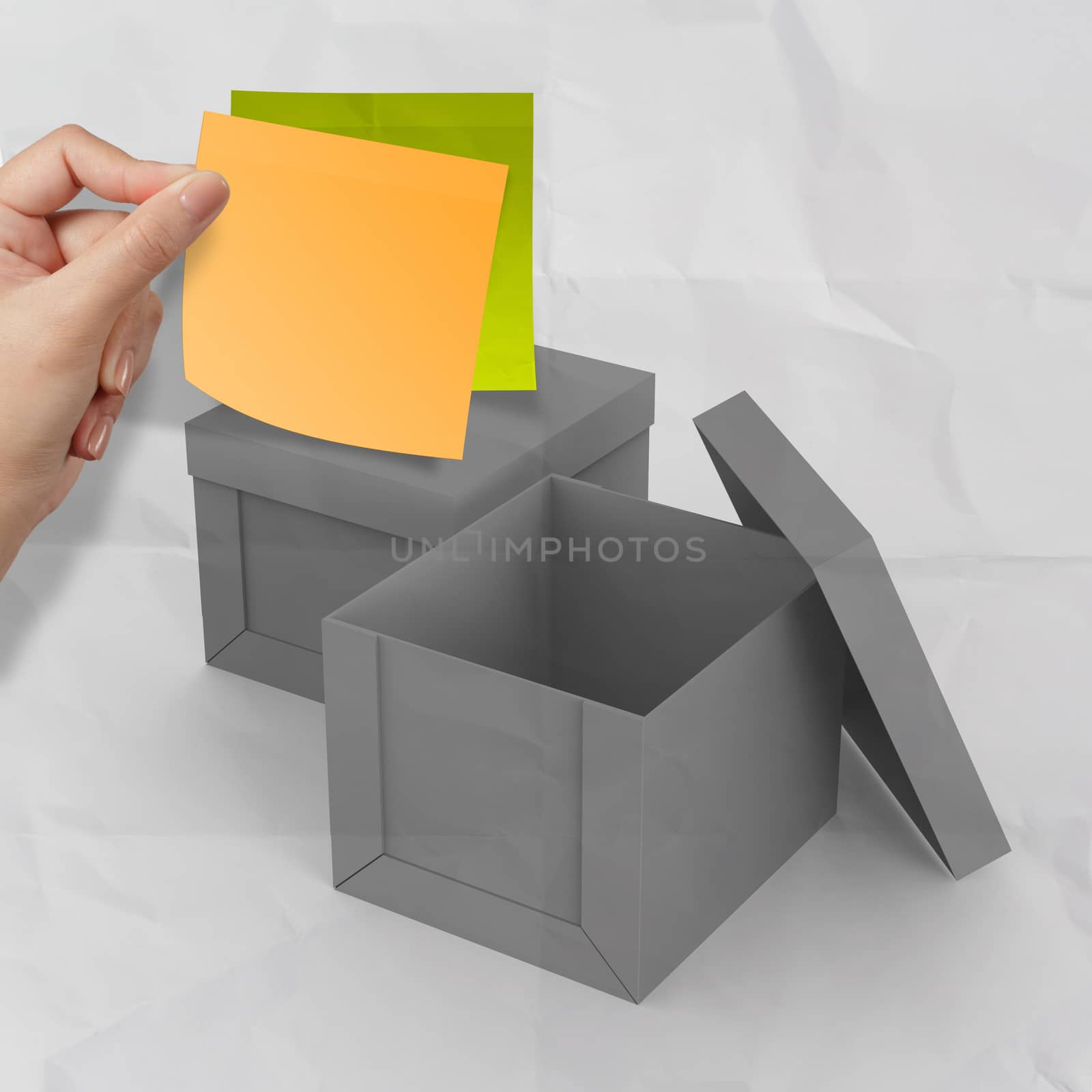 blank sticky notes on crumpled sticky note paper as concept