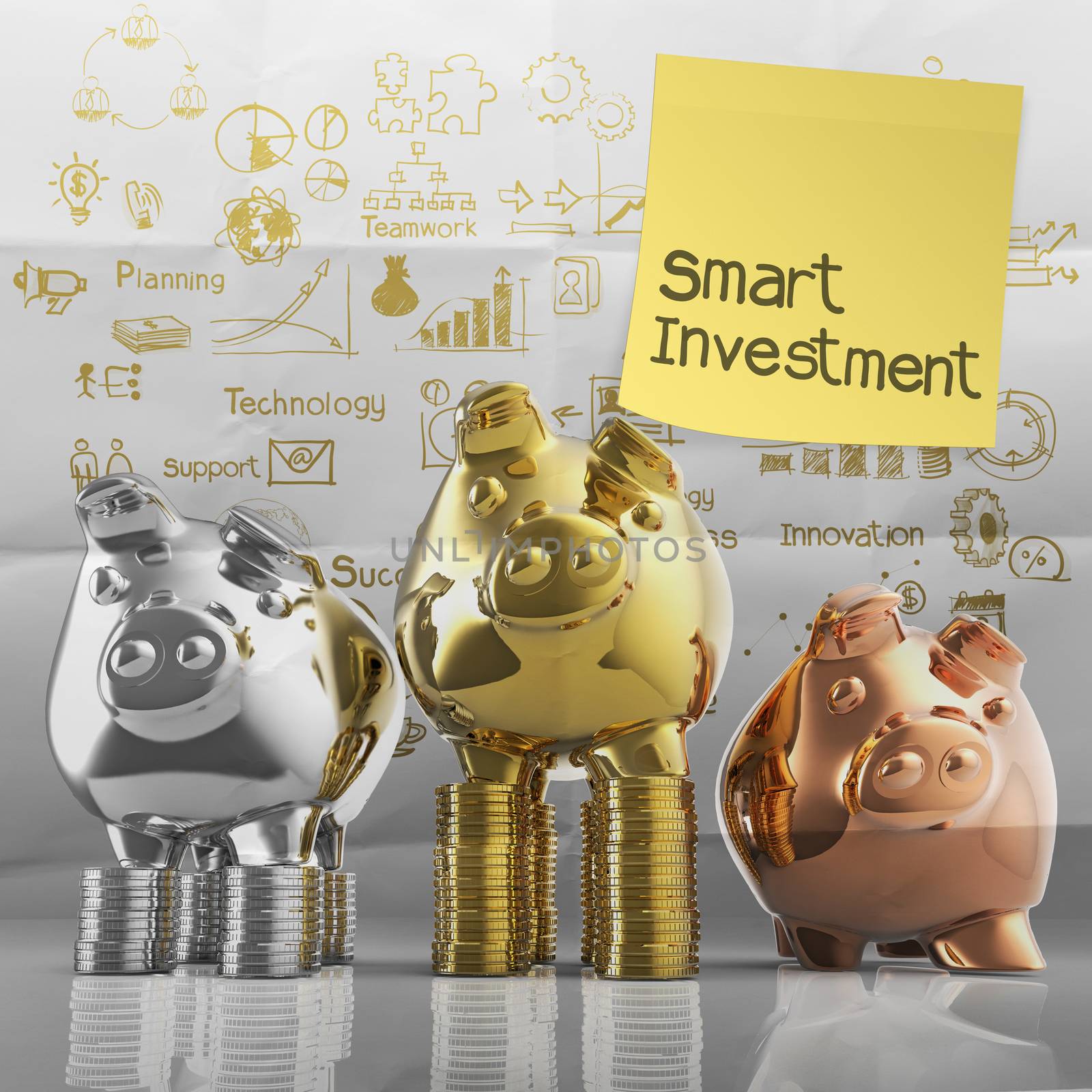 smart investment with sticky note on winner piggy bank as concep by everythingpossible