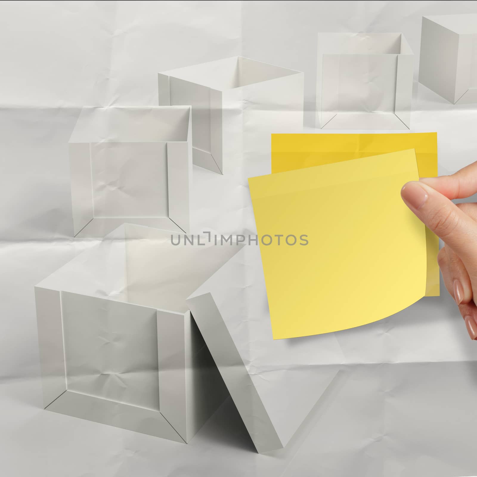 thinking outside the box on crumpled sticky note paper  by everythingpossible