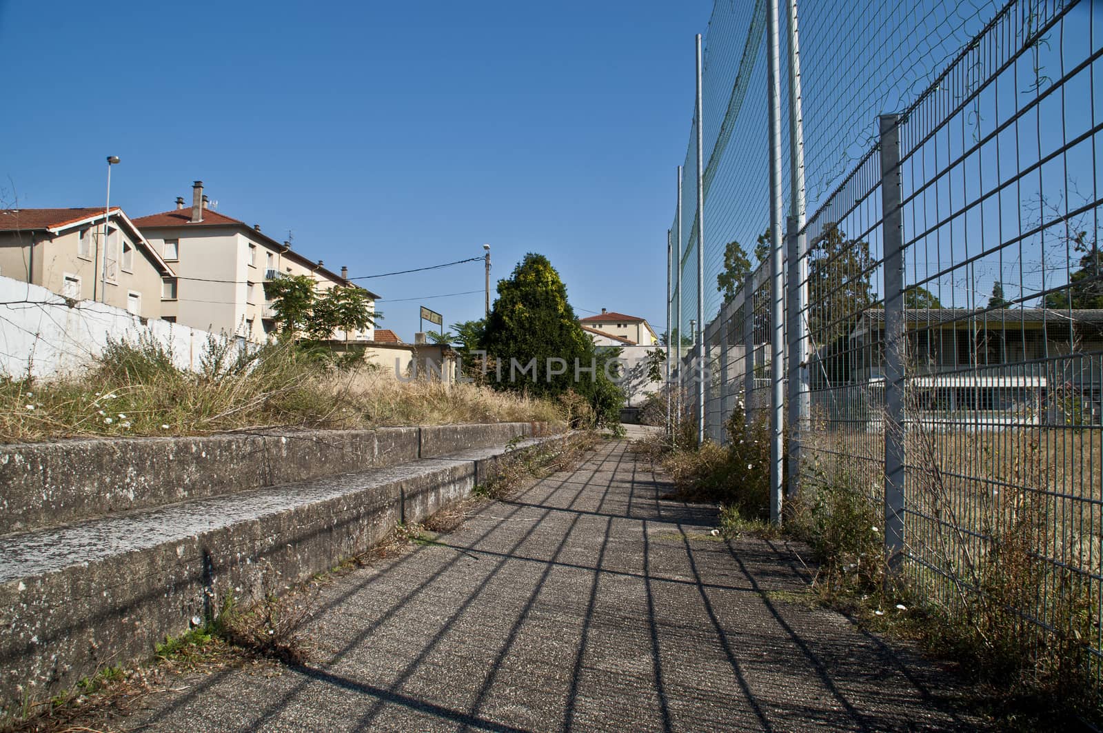 Terraces of the demolished Stade de la Palla football stadium in Valence, France.