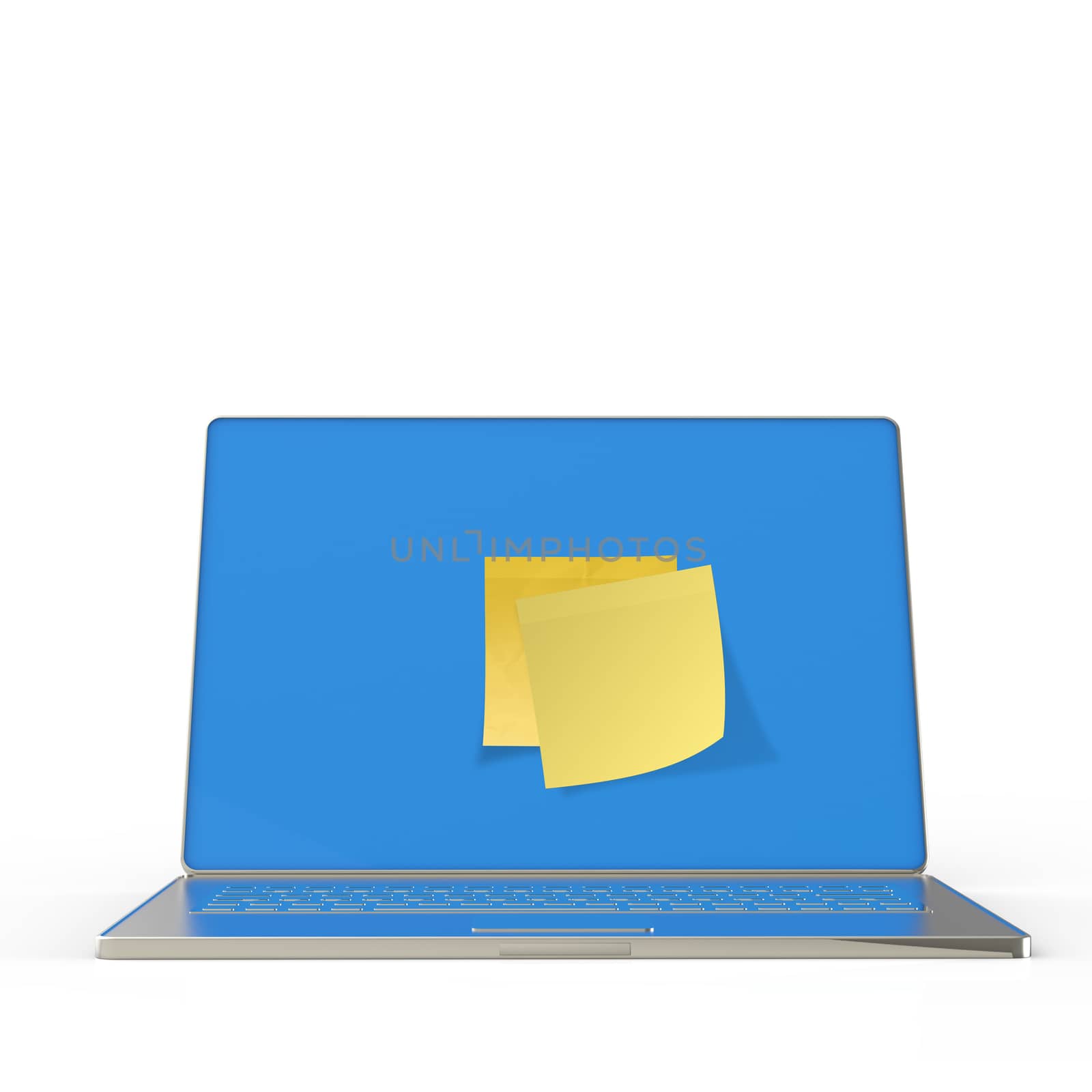 Yellow sticky note post on 3d laptop computer  by everythingpossible