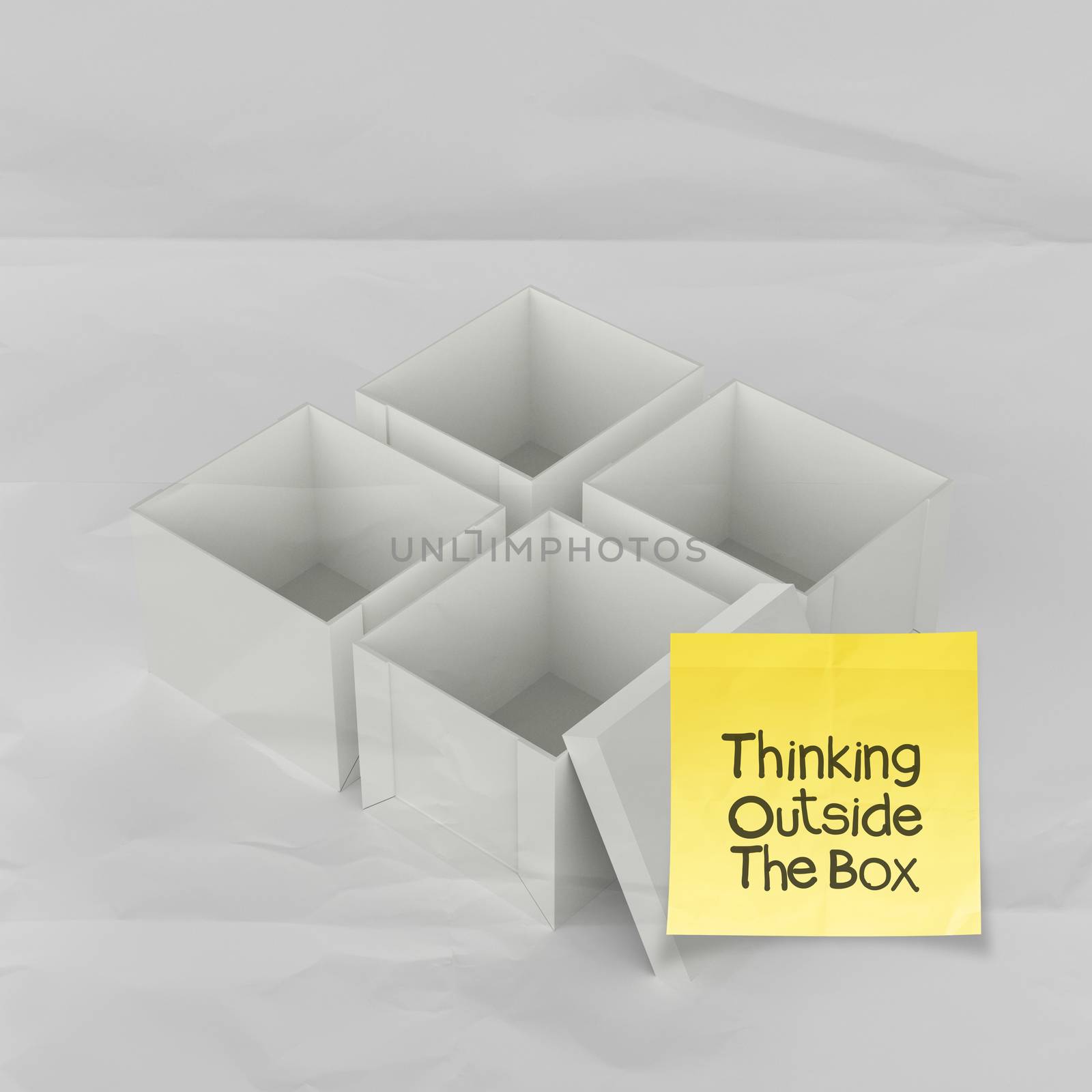 thinking outside the box on crumpled sticky note paper as concep by everythingpossible