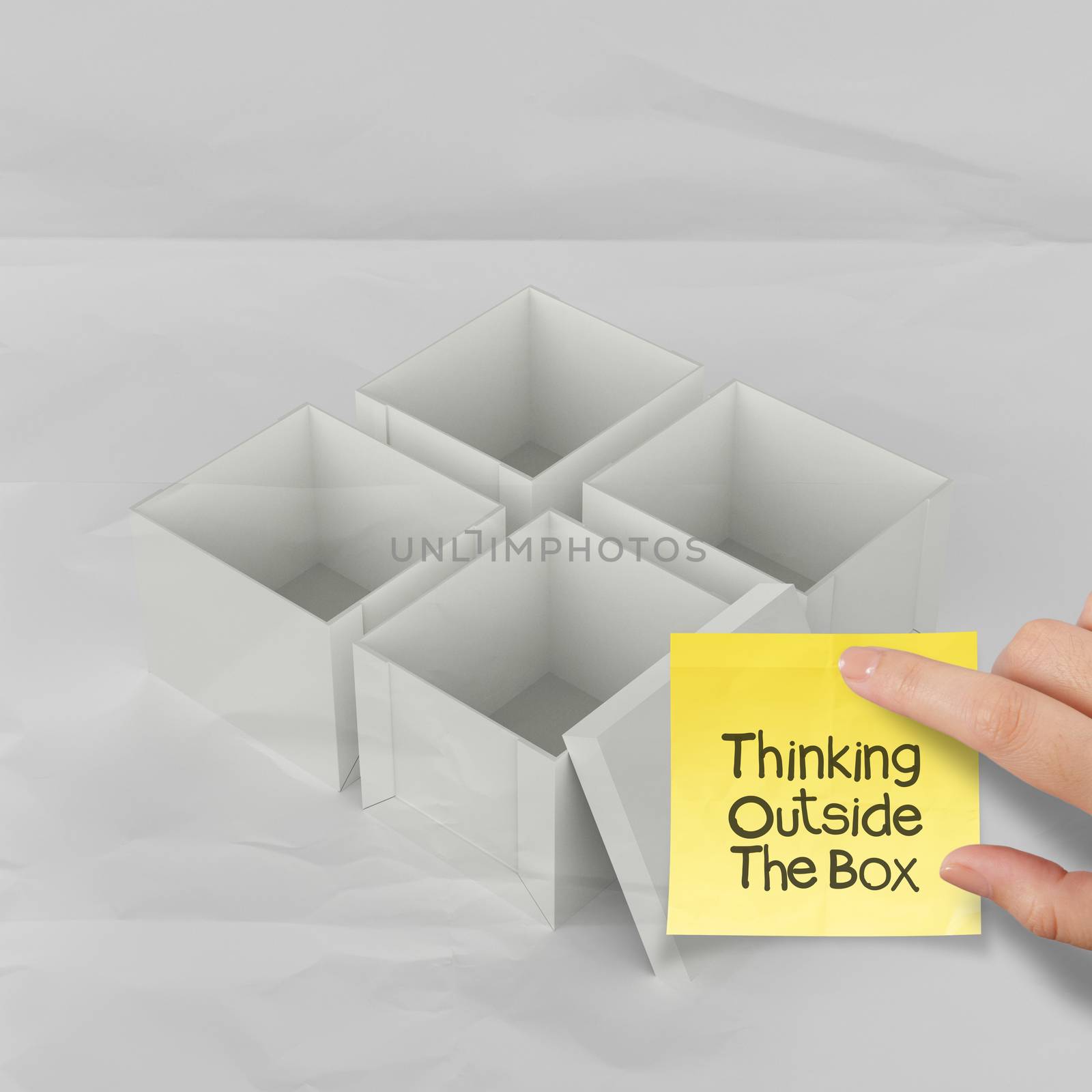 thinking outside the box on crumpled sticky note paper as concep by everythingpossible