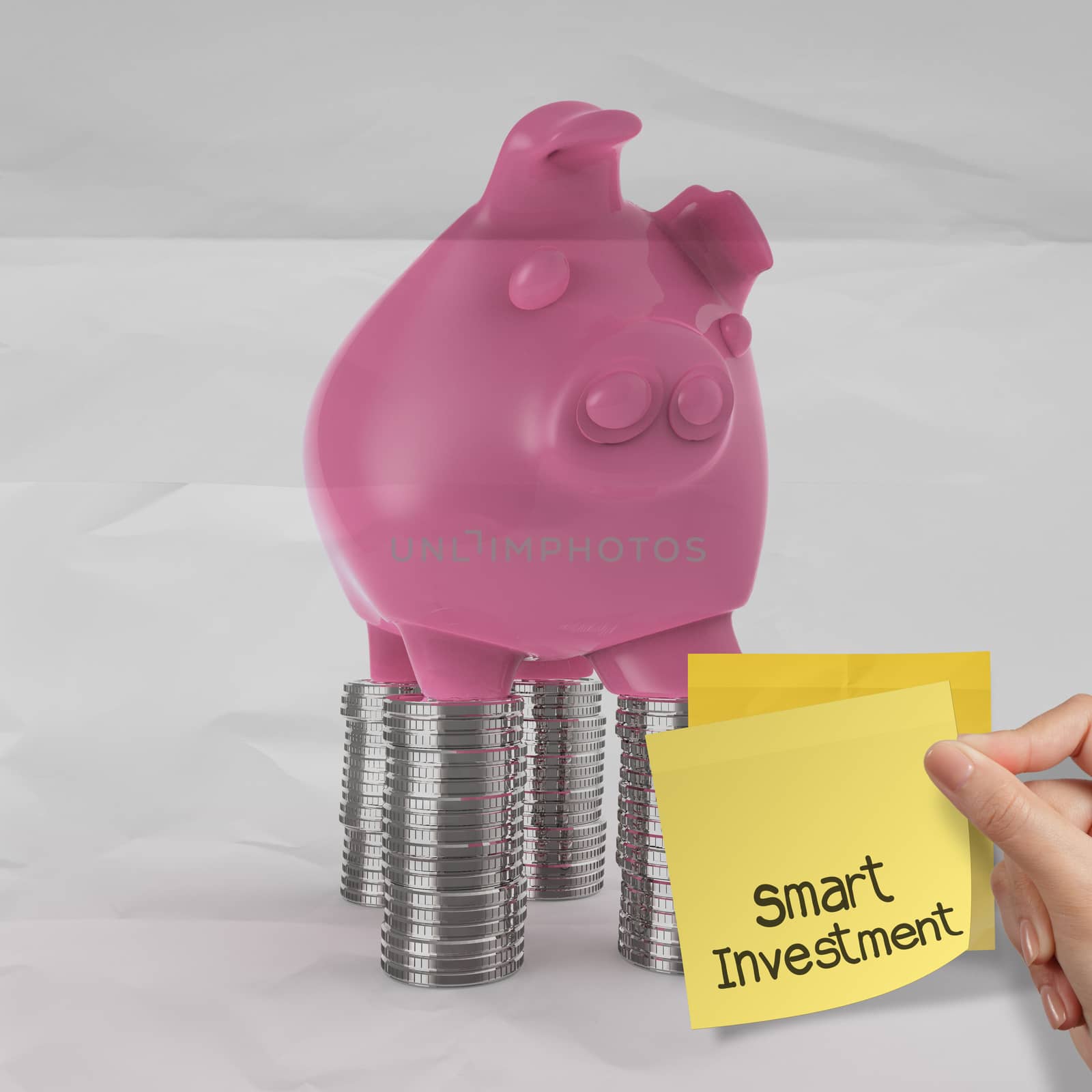 smart investment with sticky note on piggy bank 3d standing over by everythingpossible