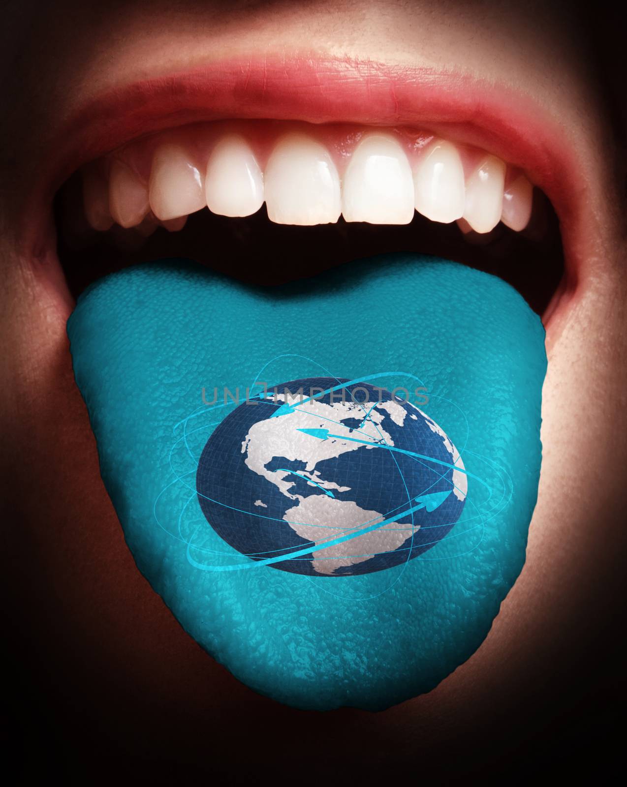woman with open mouth spreading tongue colored in social network by everythingpossible