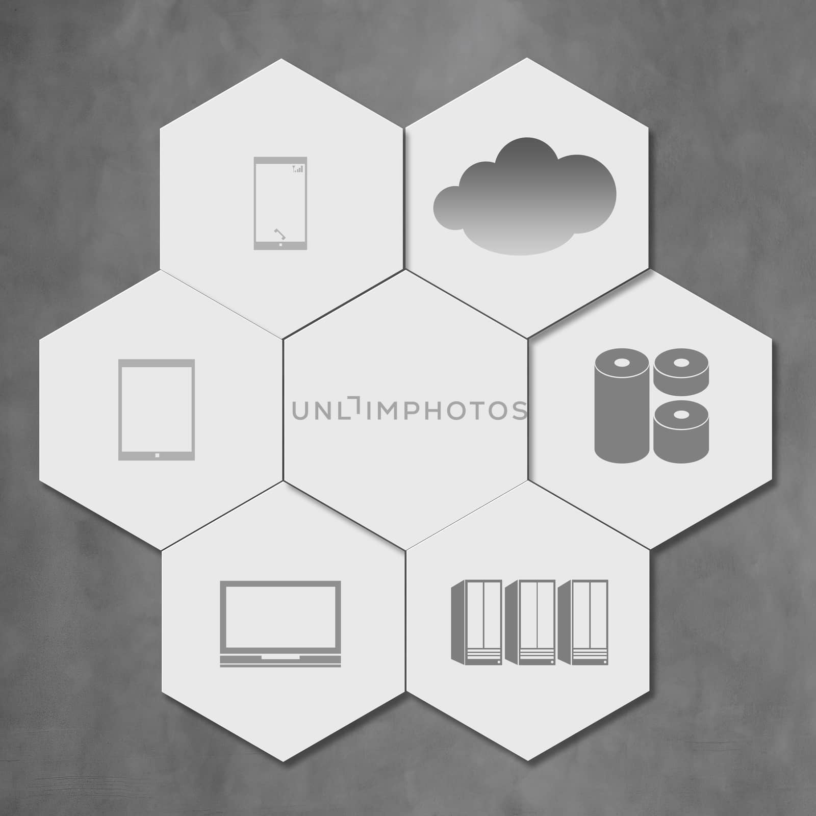 cloud networking on hexagon icon tile  by everythingpossible