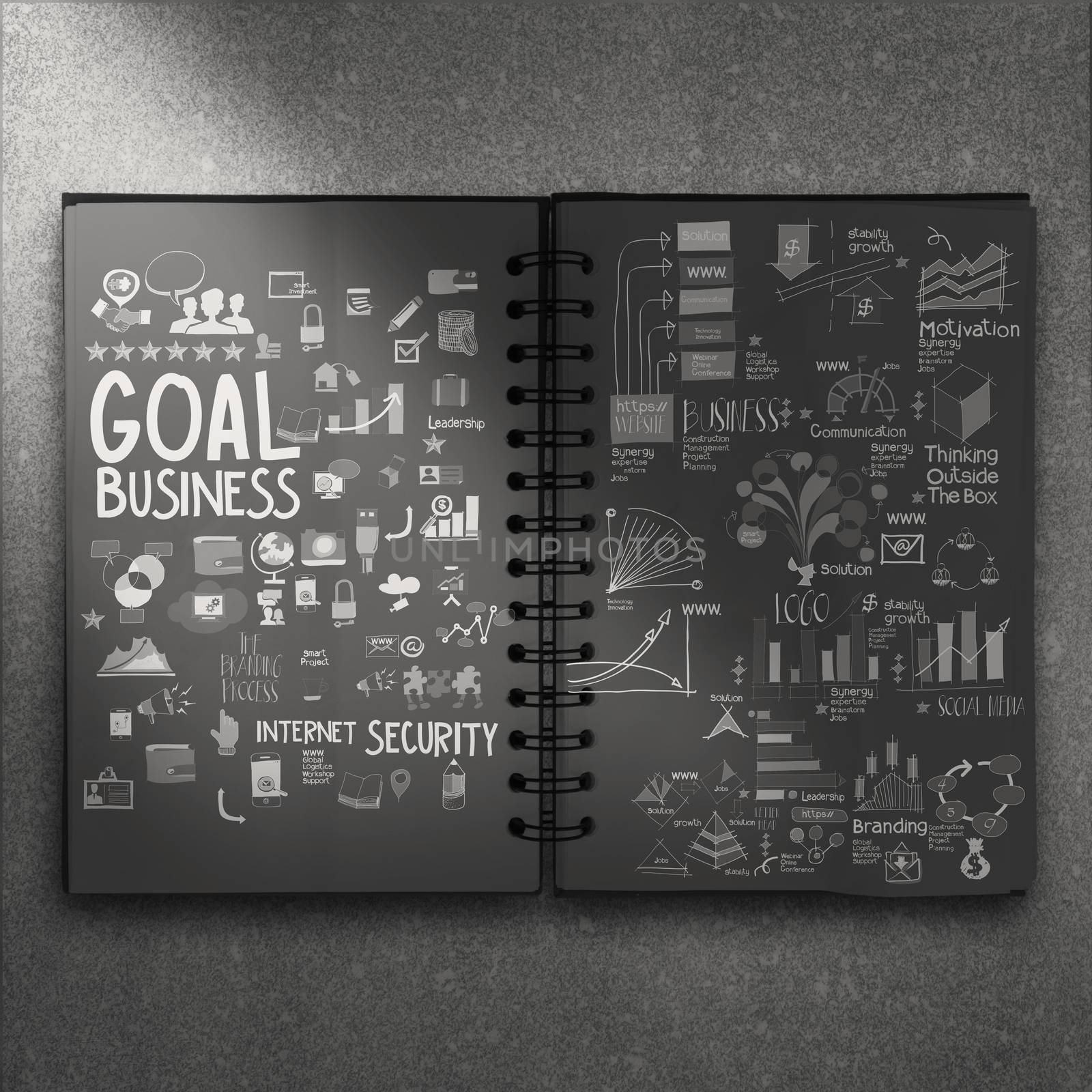 hand drawn book of goal success business strategy on dark backgr by everythingpossible