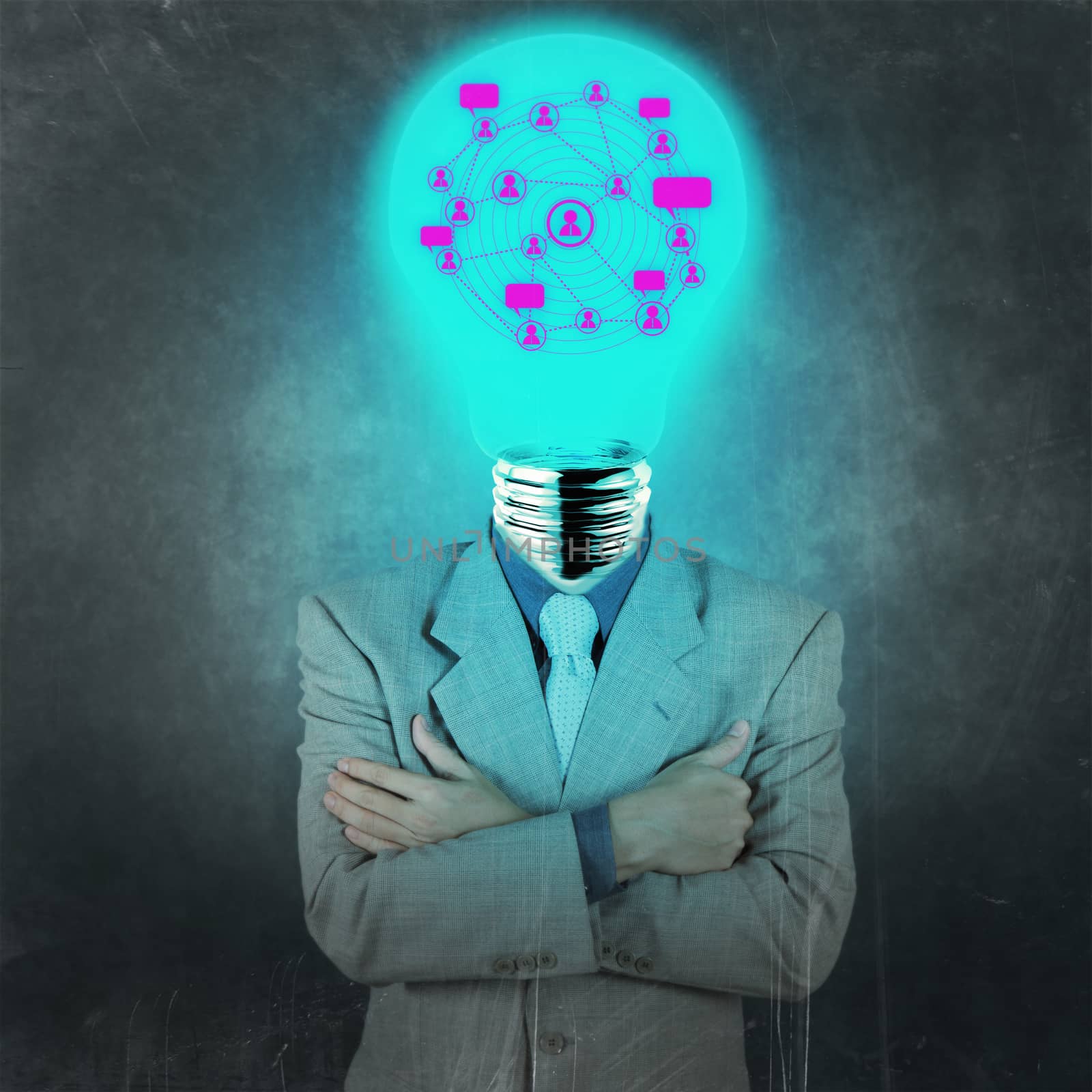 businessman with lamp-head as social network concept by everythingpossible