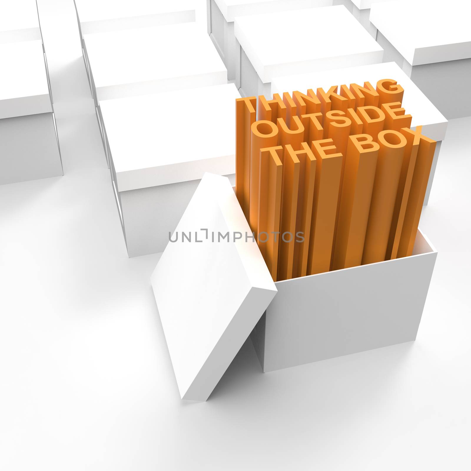 3d open box with extrude text as thinking outside the box concept