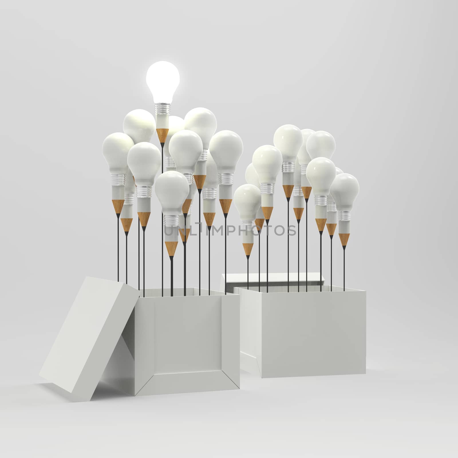 drawing idea pencil and light bulb concept outside the box as creative and leadership concept