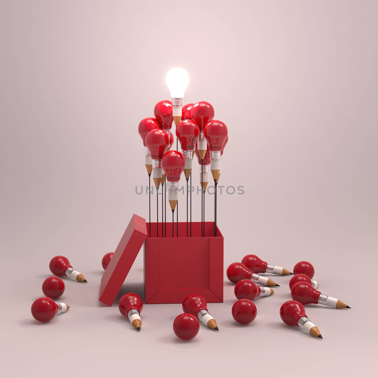 drawing idea pencil and light bulb concept outside the box as creative and leadership concept