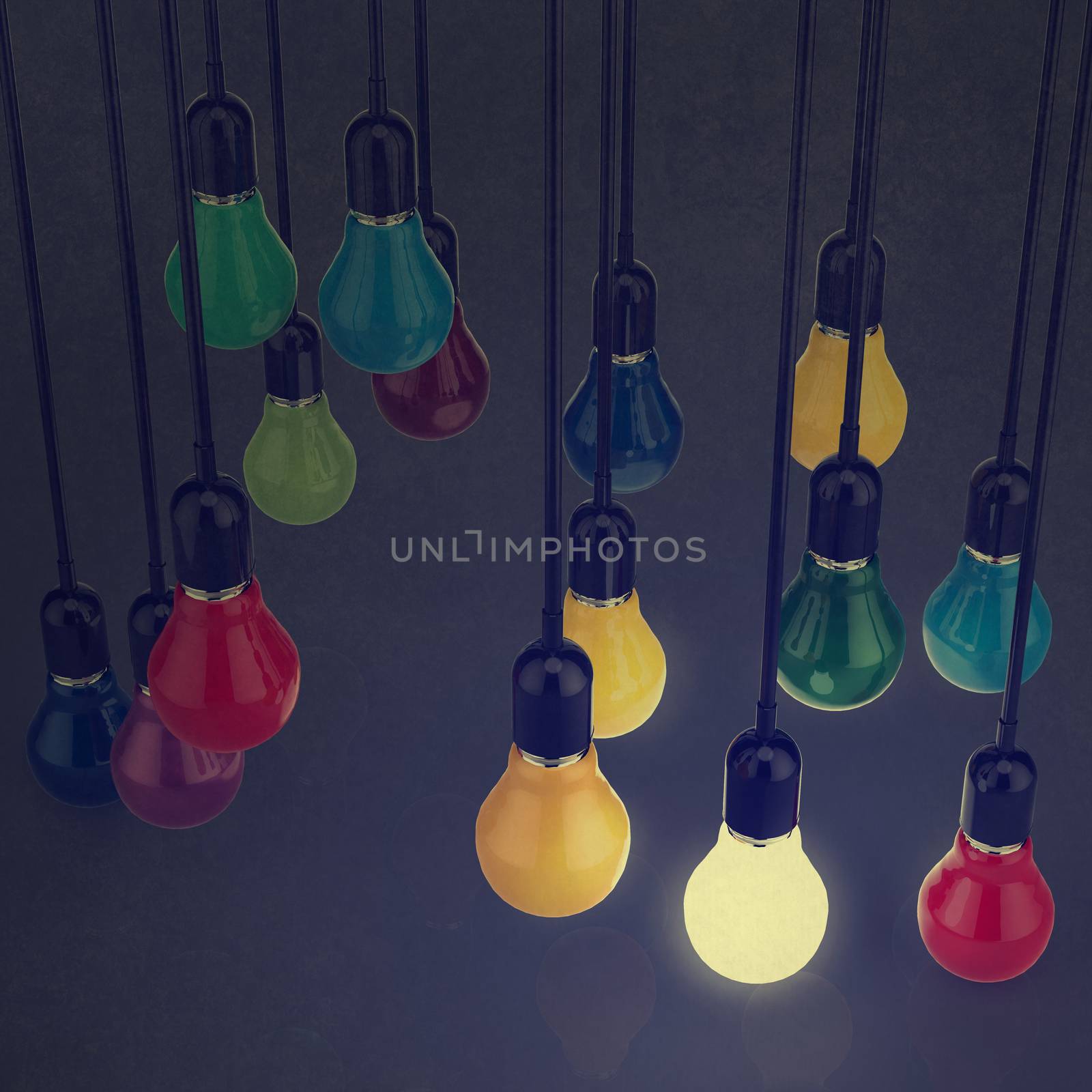 creative idea and leadership concept light bulb 3d design as vintage style