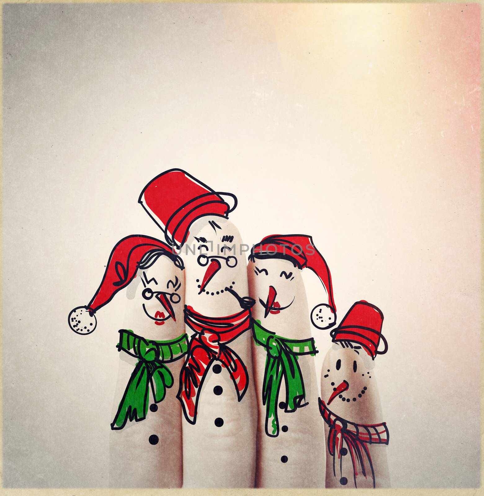 A lovely family hand drawn and finger of snowmen,as concept idea