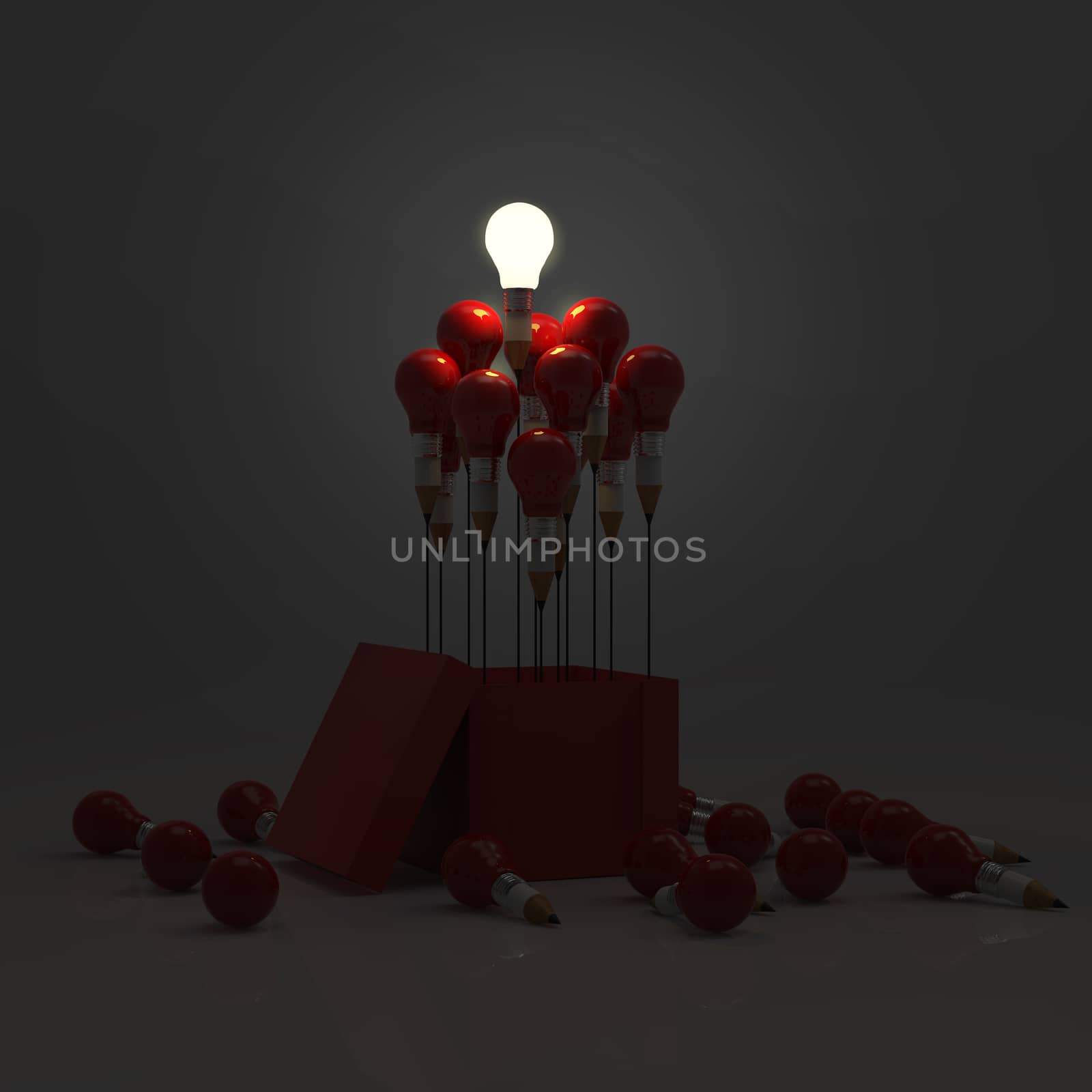 drawing idea pencil and light bulb concept outside the box as creative and leadership concept