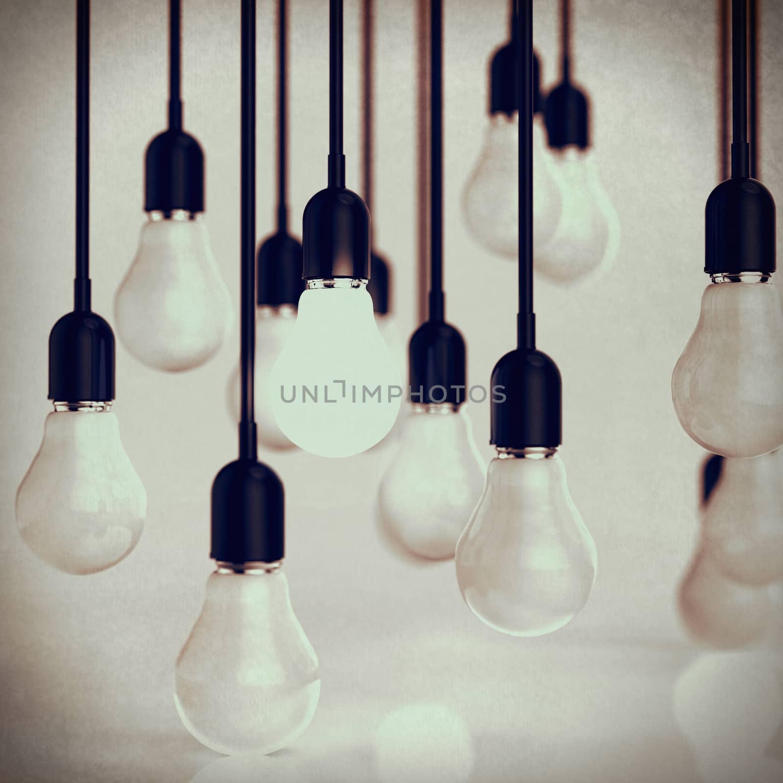 creative idea and leadership concept with 3d light bulb as concept