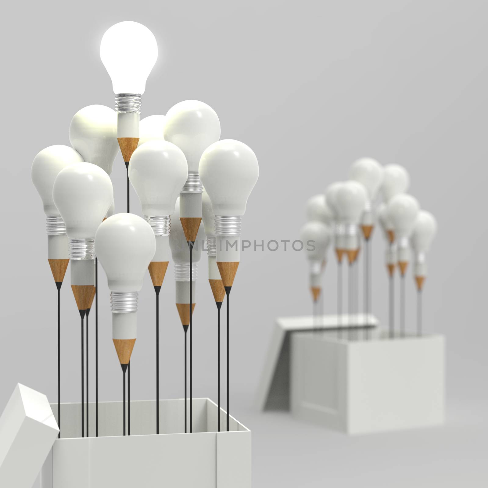 drawing idea pencil and light bulb concept outside the box as creative and leadership as vintage style